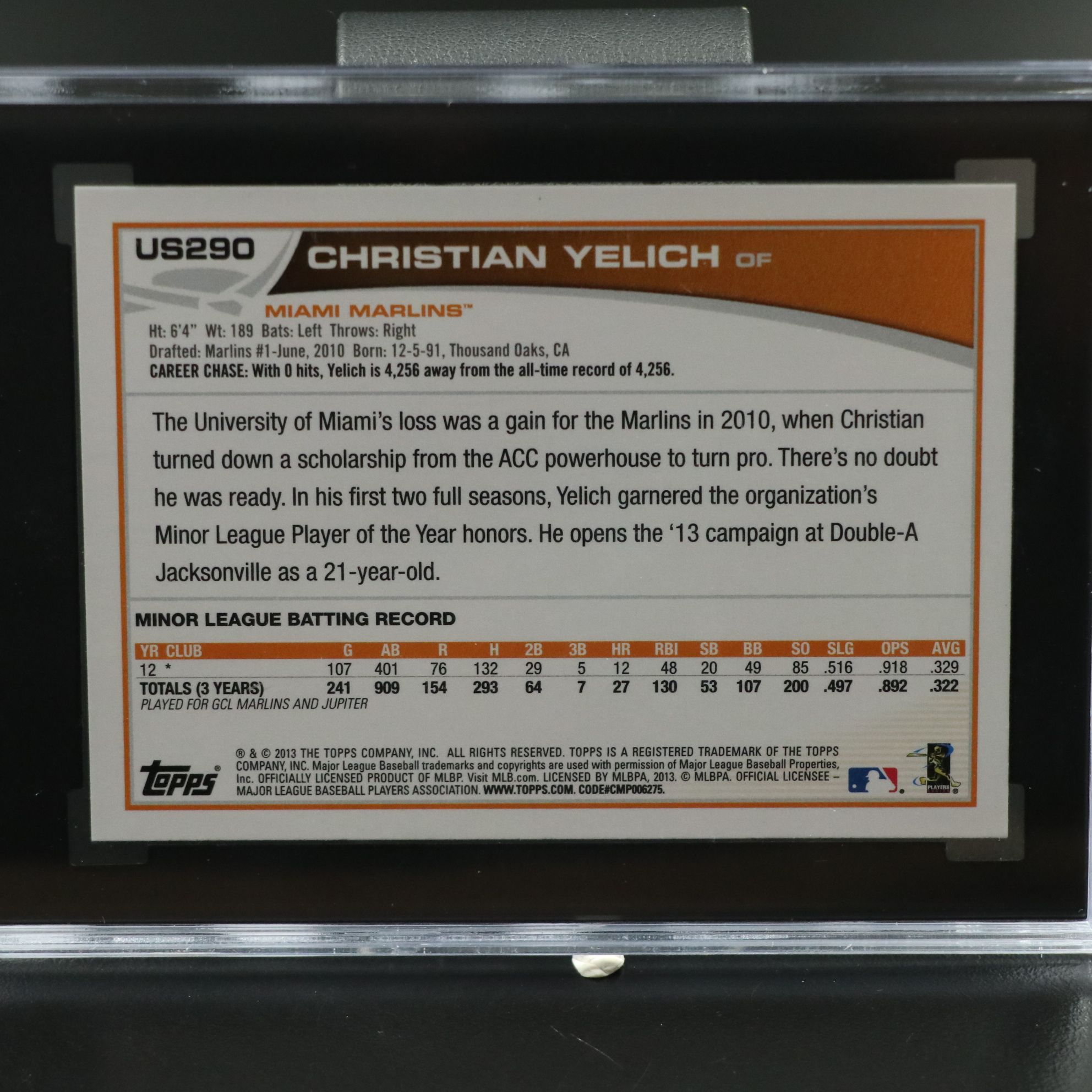 2013 Topps Update Christian Yelich Rookie Baseball Card Graded SGC 10