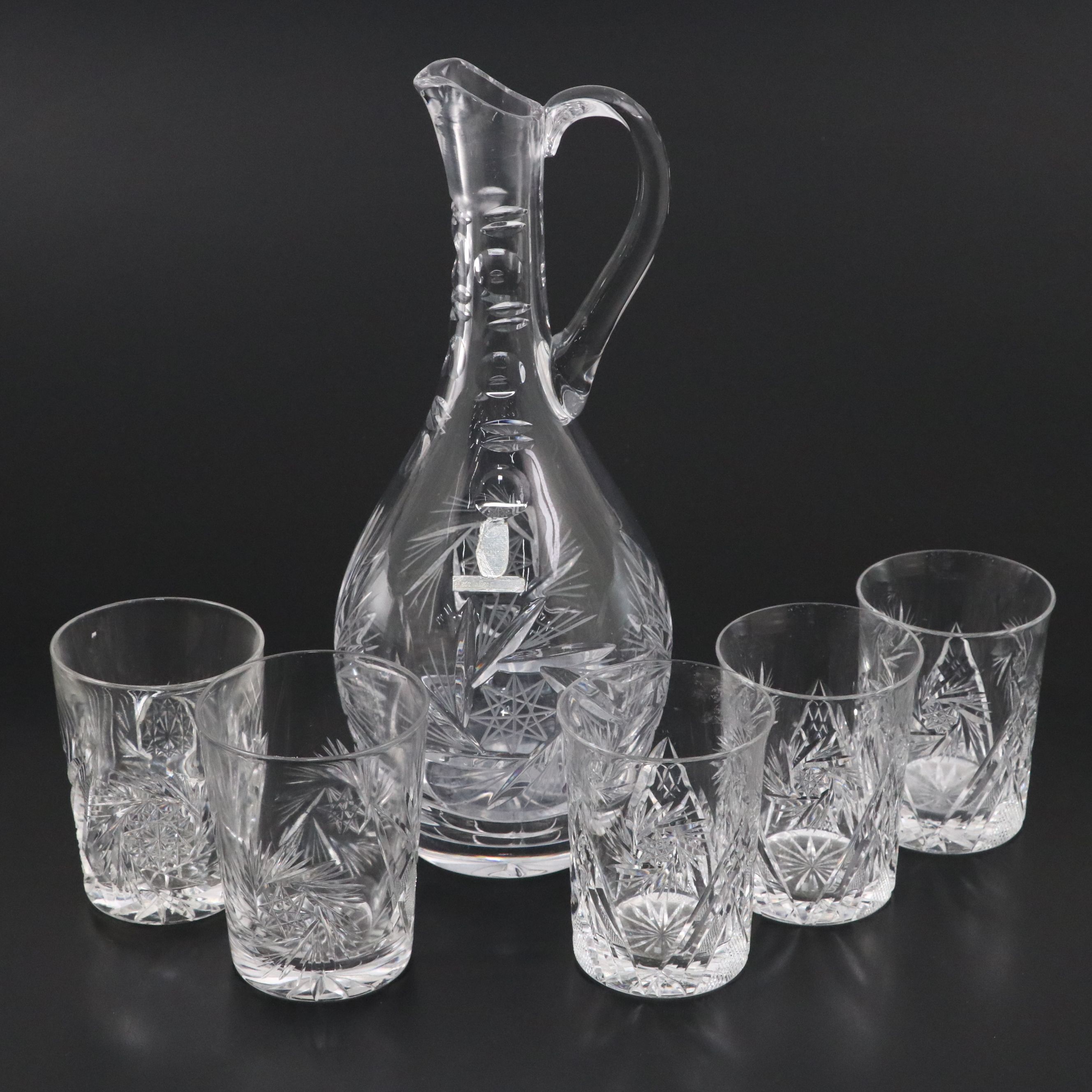 East German Pinwheel Crystal Decanter and Glasses
