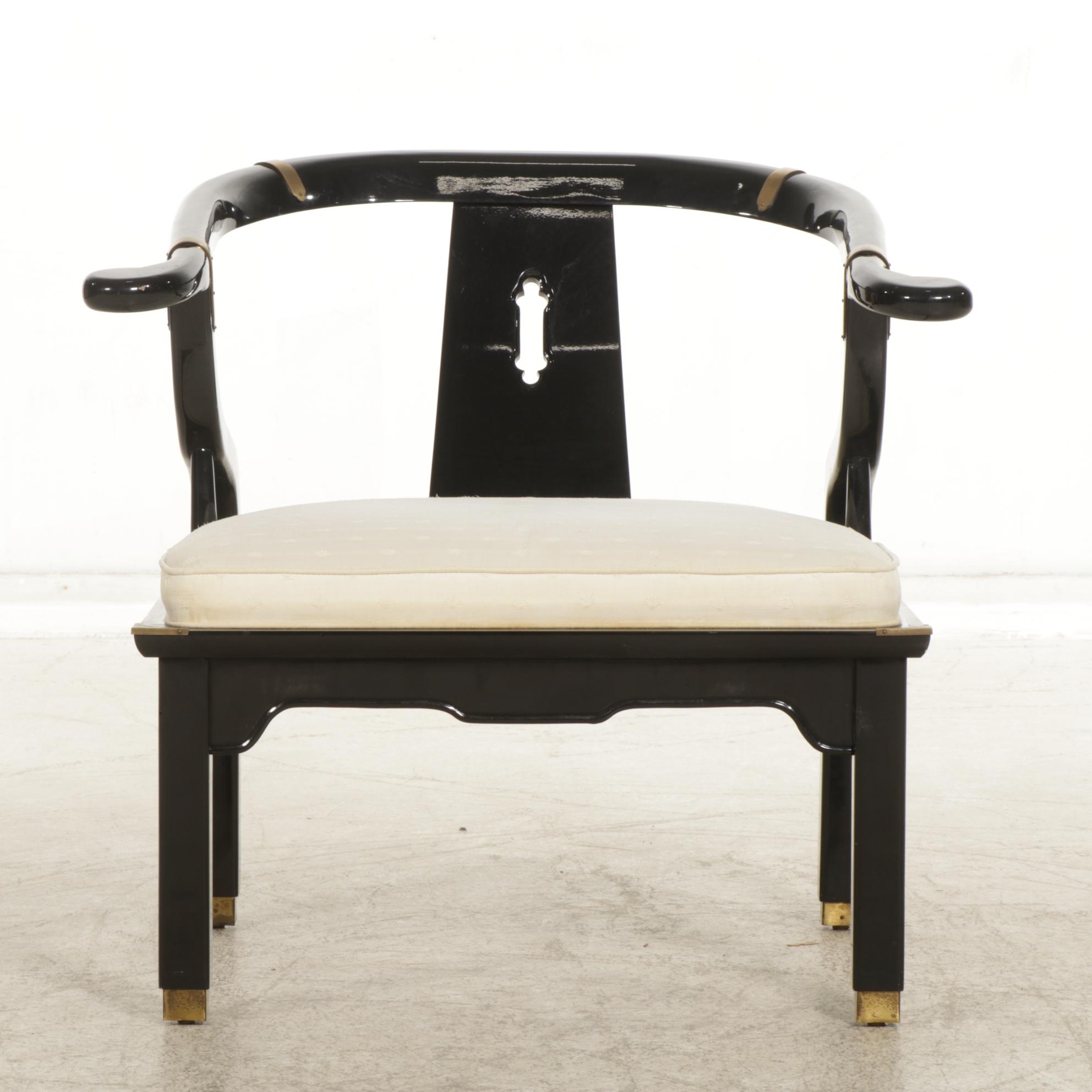Century Chair Co. Black Lacquered Chinese Style Armchair, Late 20th Century