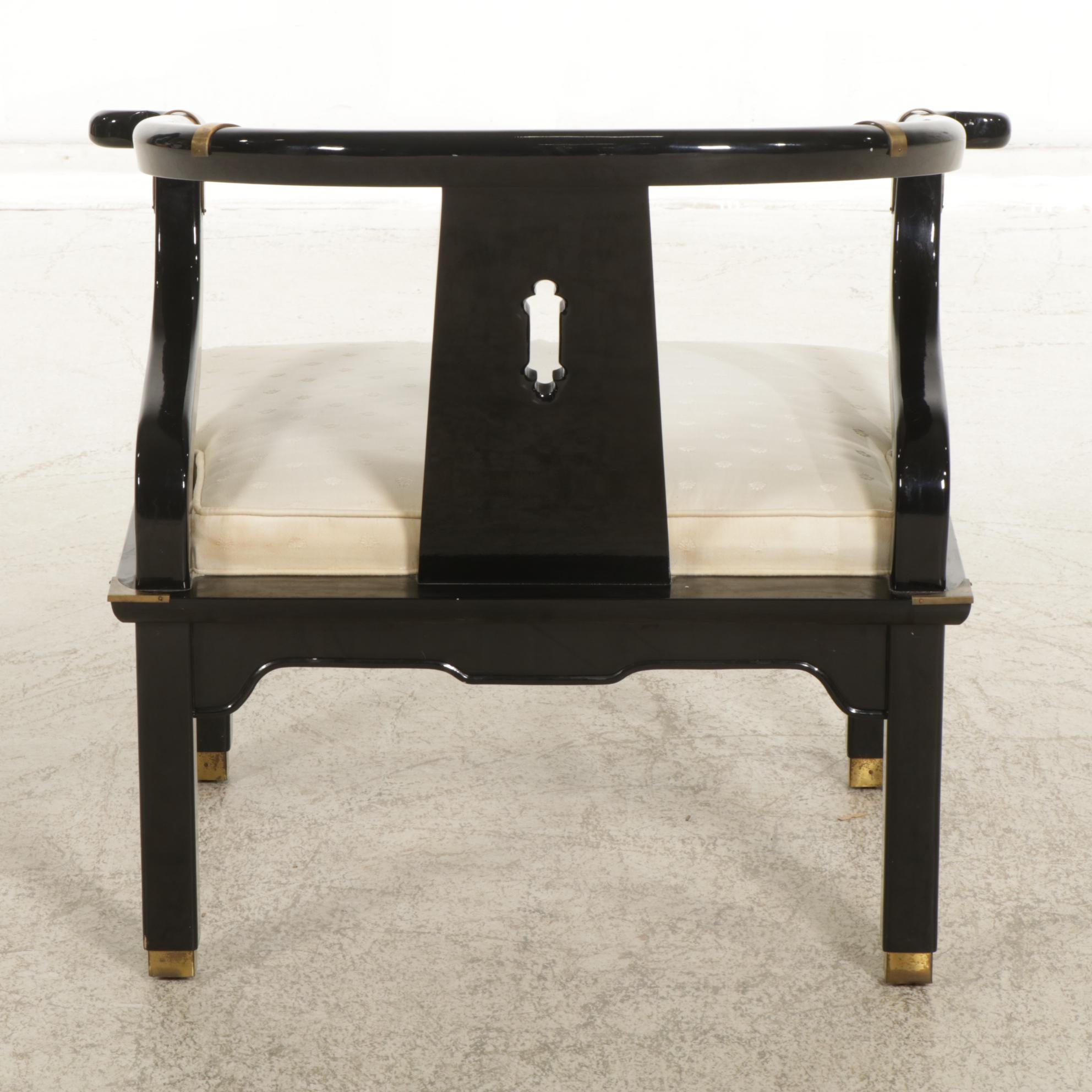 Century Chair Co. Black Lacquered Chinese Style Armchair, Late 20th Century