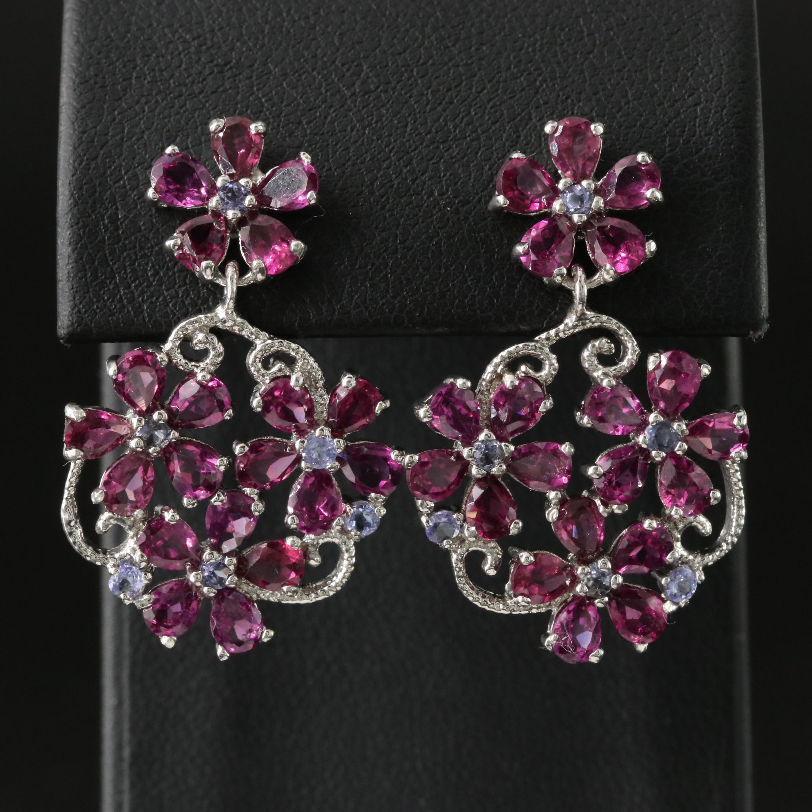 Sterling Garnet and Tanzanite Earrings