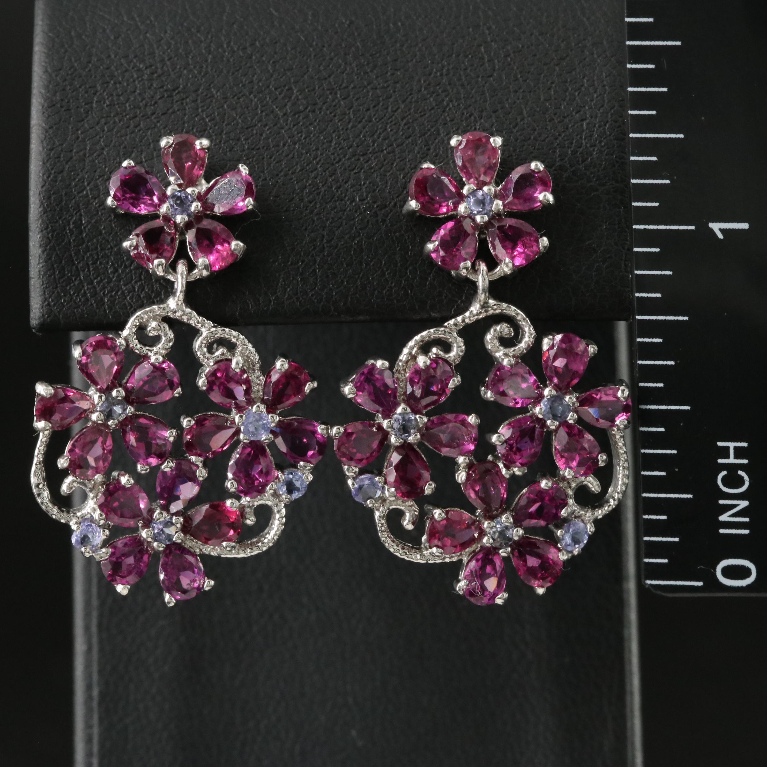Sterling Garnet and Tanzanite Earrings