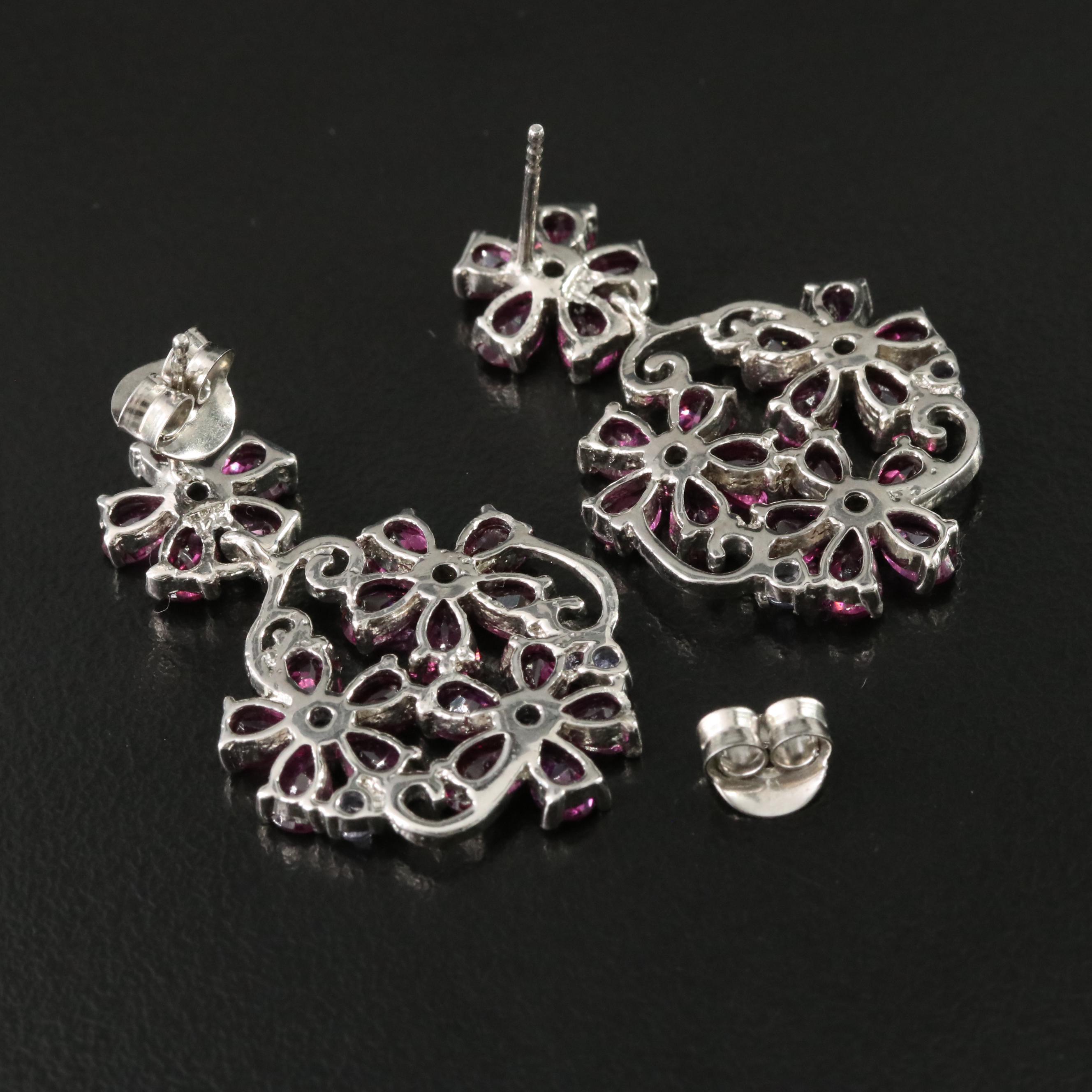 Sterling Garnet and Tanzanite Earrings