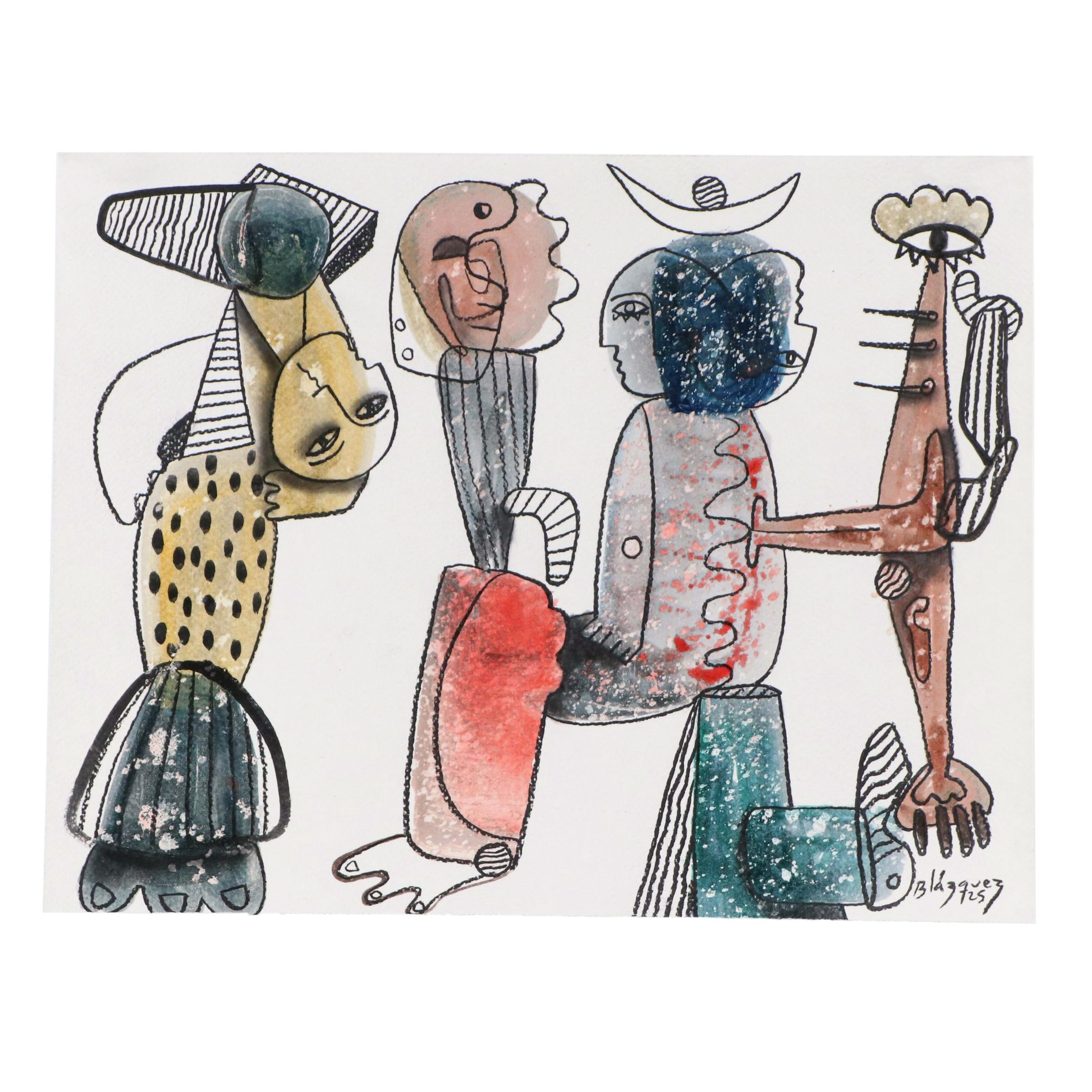 Michel Blázquez Figural Stylized Mixed Media Painting, 2025