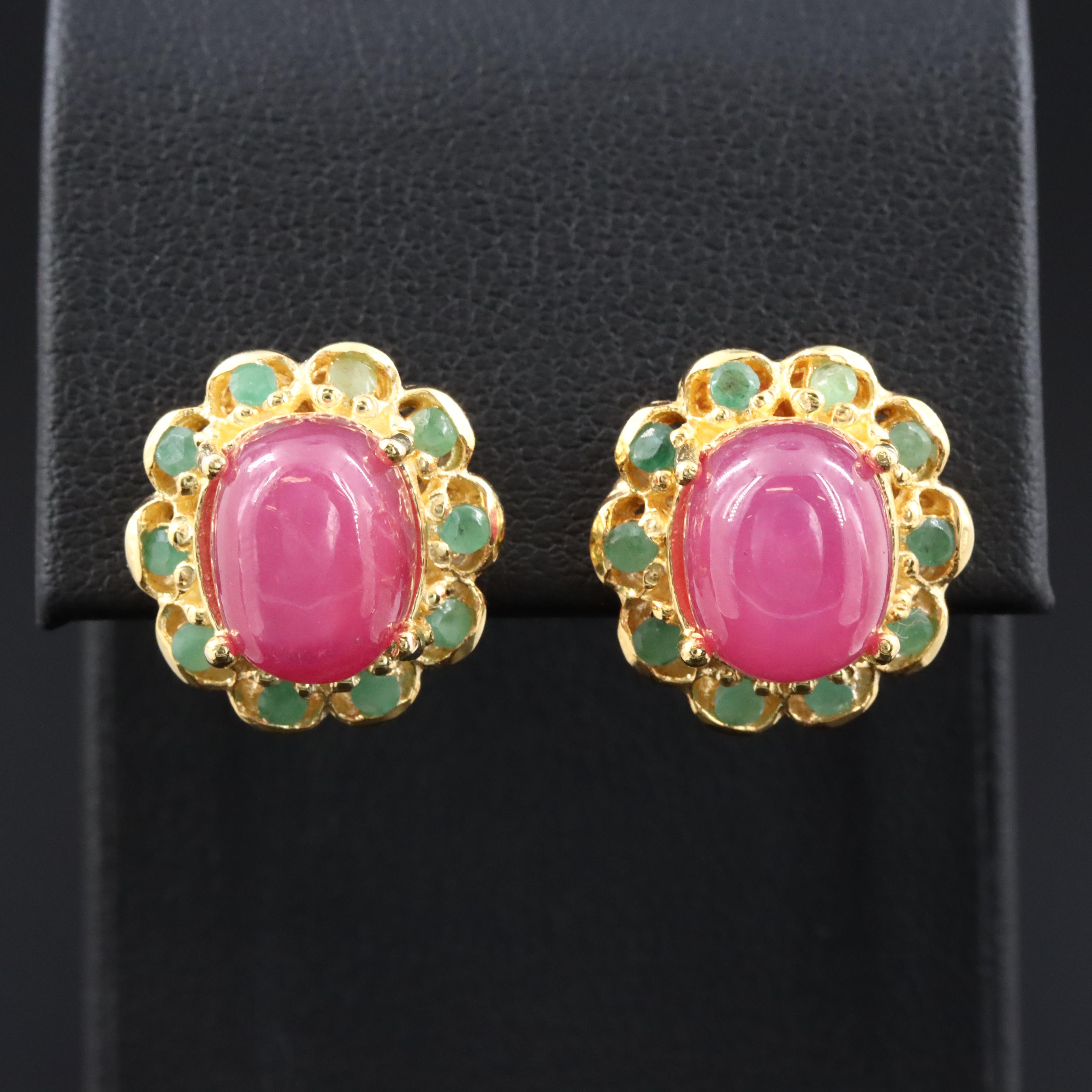 Sterling Filled Corundum and Emerald Earrings