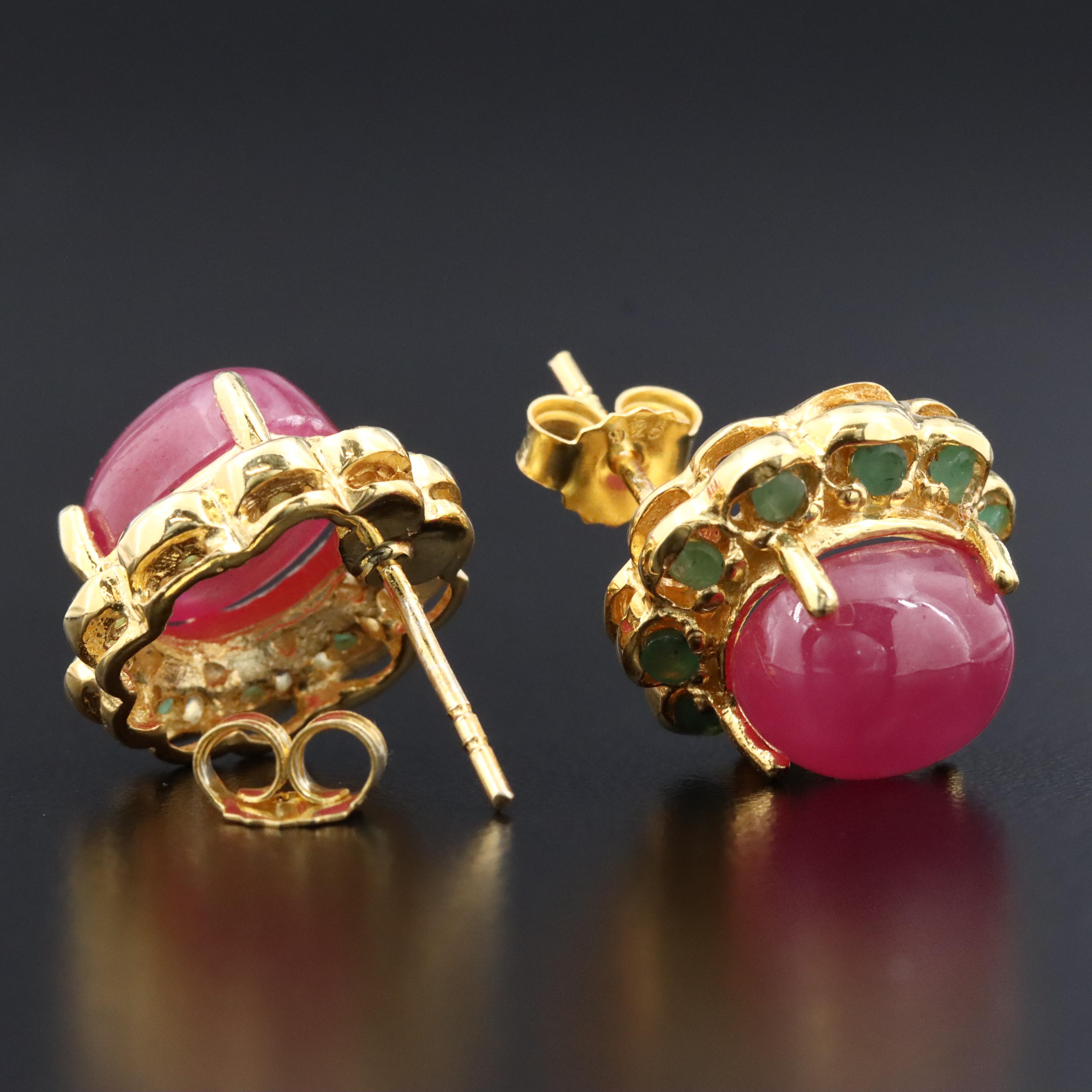 Sterling Filled Corundum and Emerald Earrings