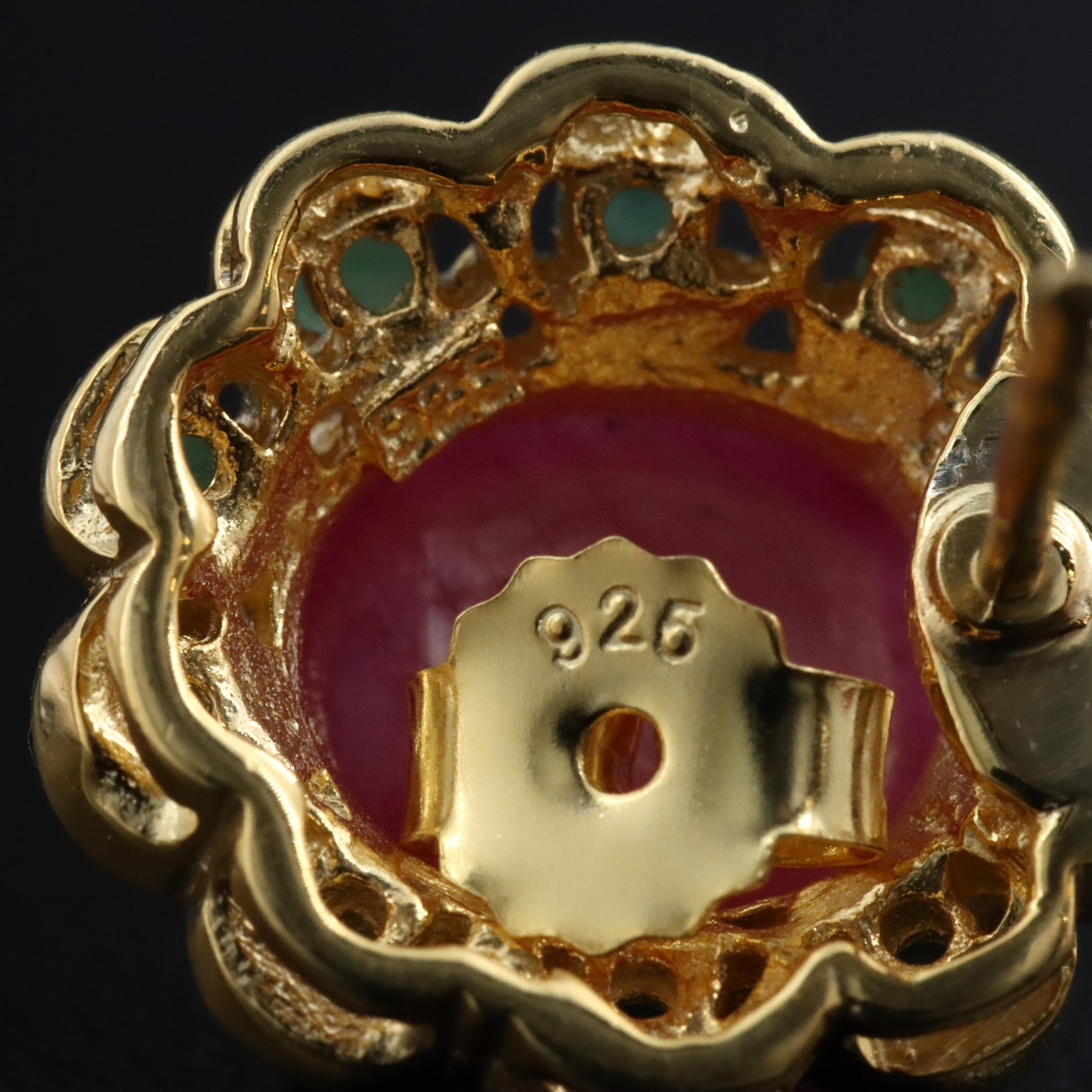 Sterling Filled Corundum and Emerald Earrings