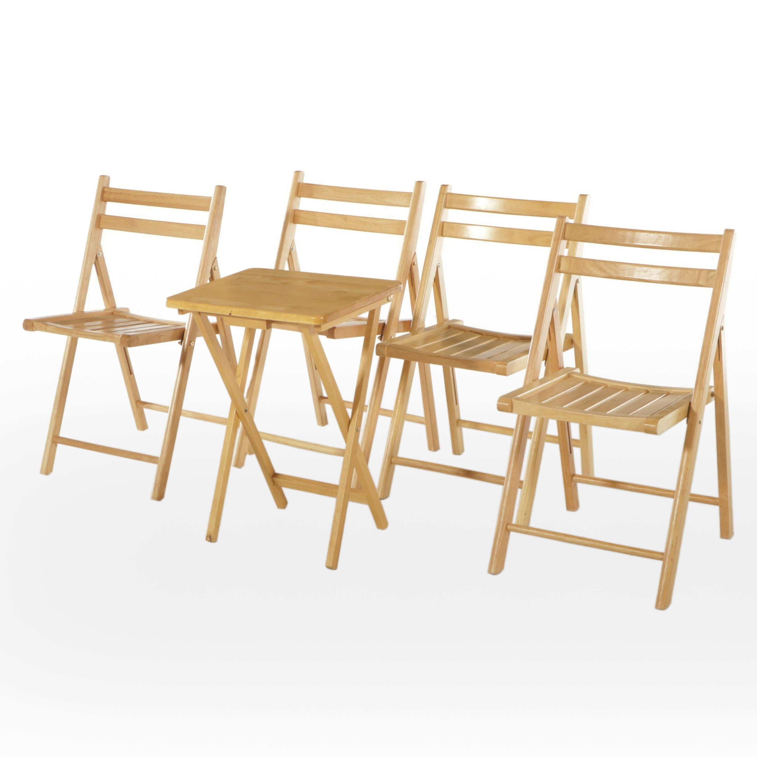Four Apple Furniture Blonde Wood Folding Chairs with Folding Accent Table