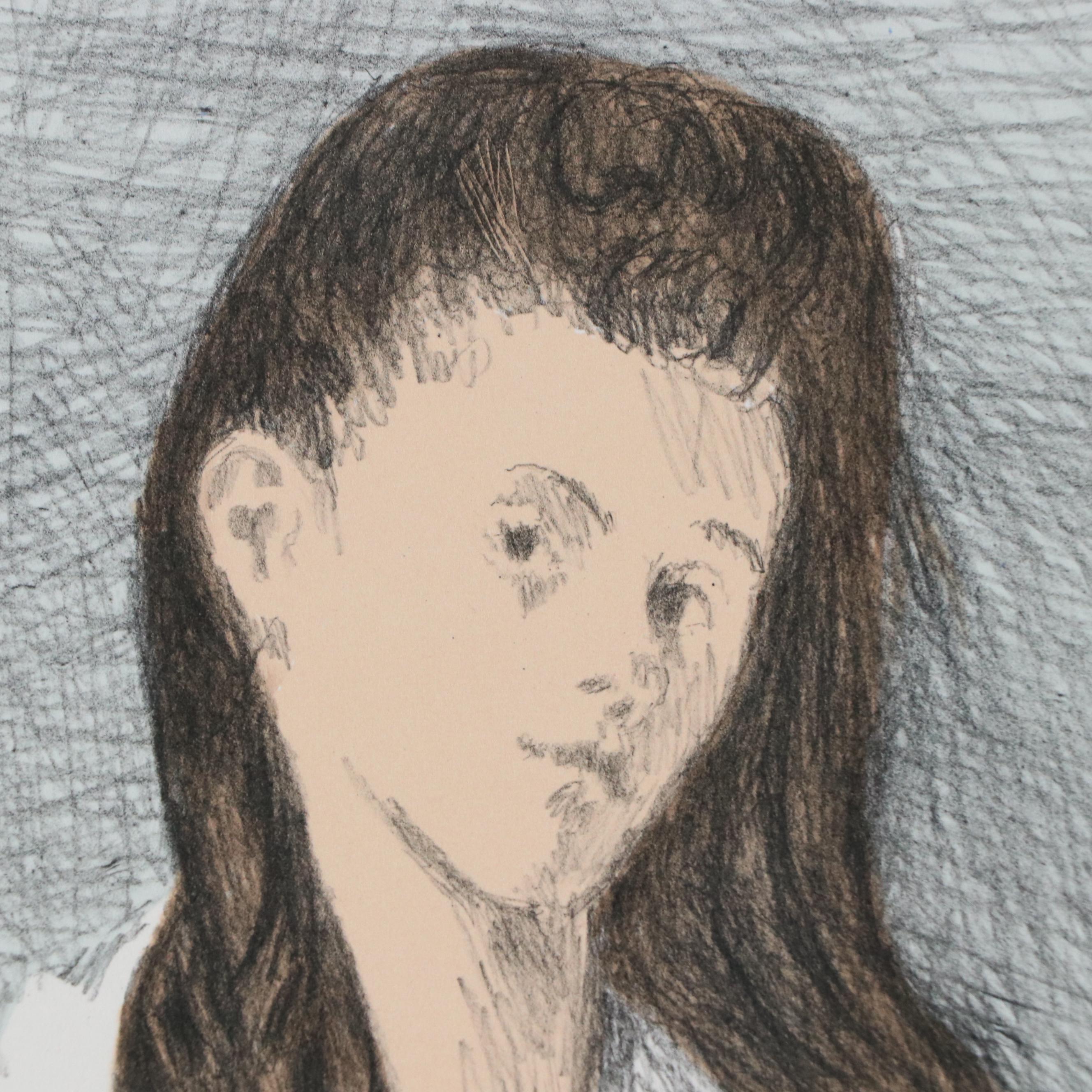 Raphael Soyer Lithograph of Young Woman Braiding Hair, Circa 1979