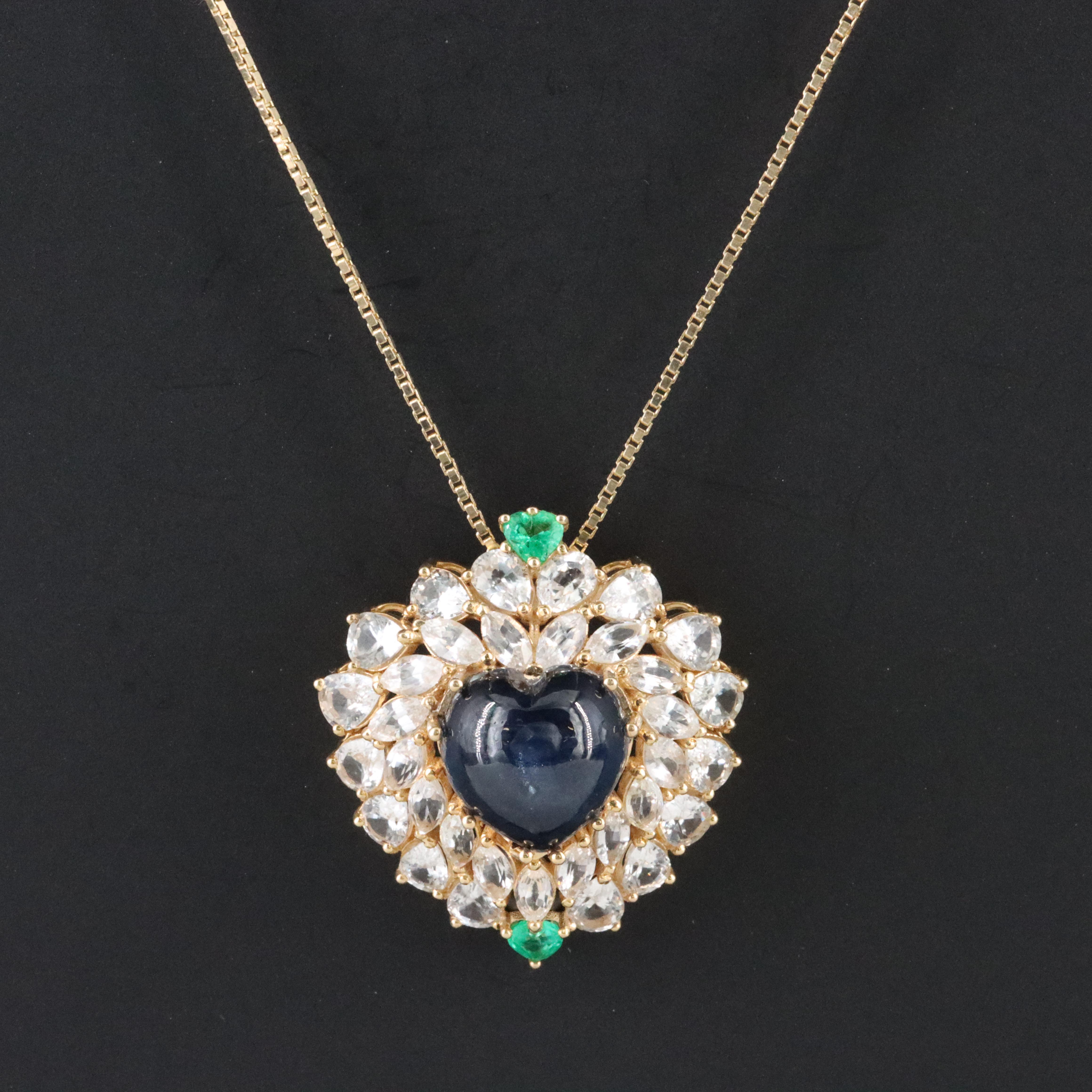 14K 7.15 CT Sapphire, Emerald and White Sapphire Heart Necklace with IGI Report