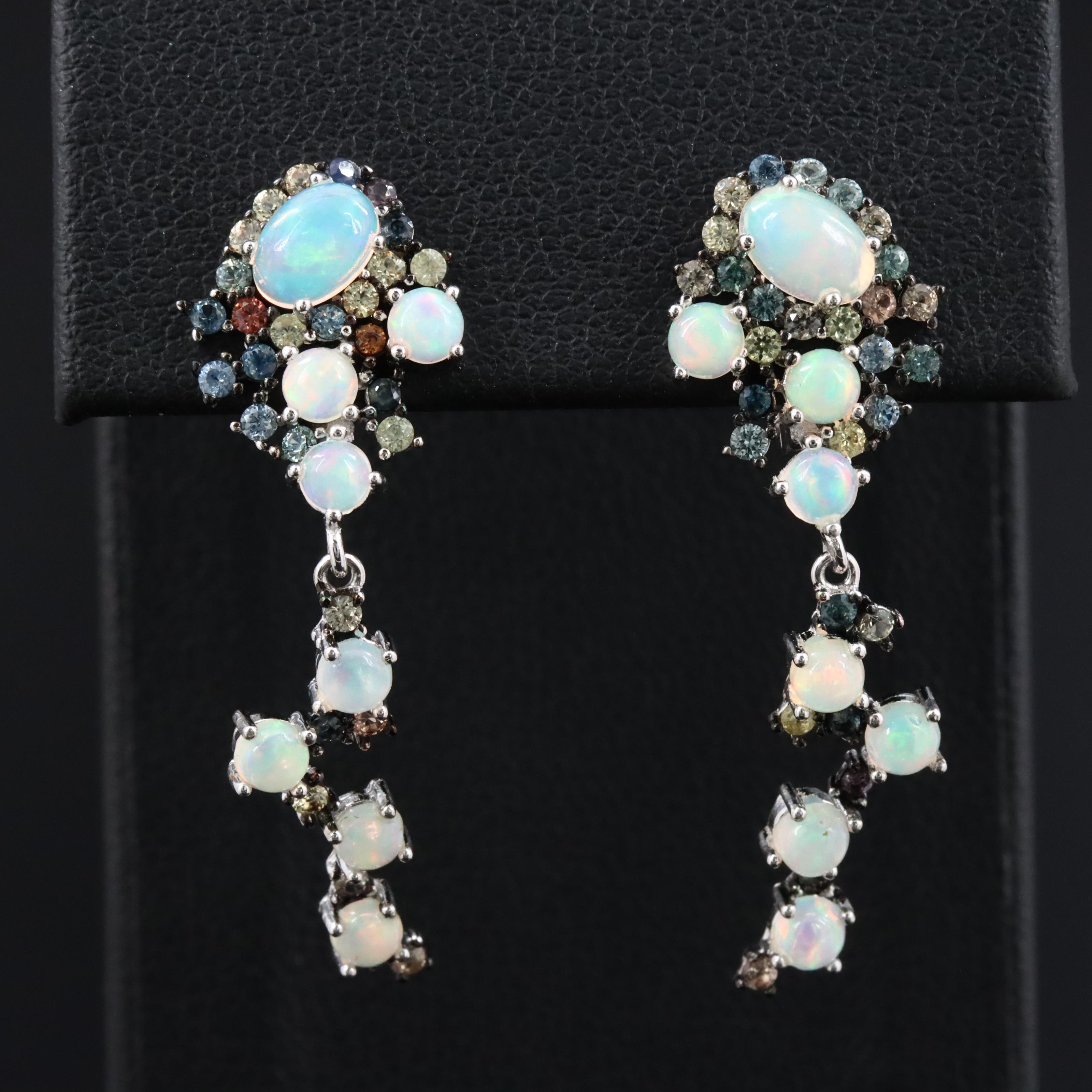 Sterling Opal and Sapphire Drop Earrings