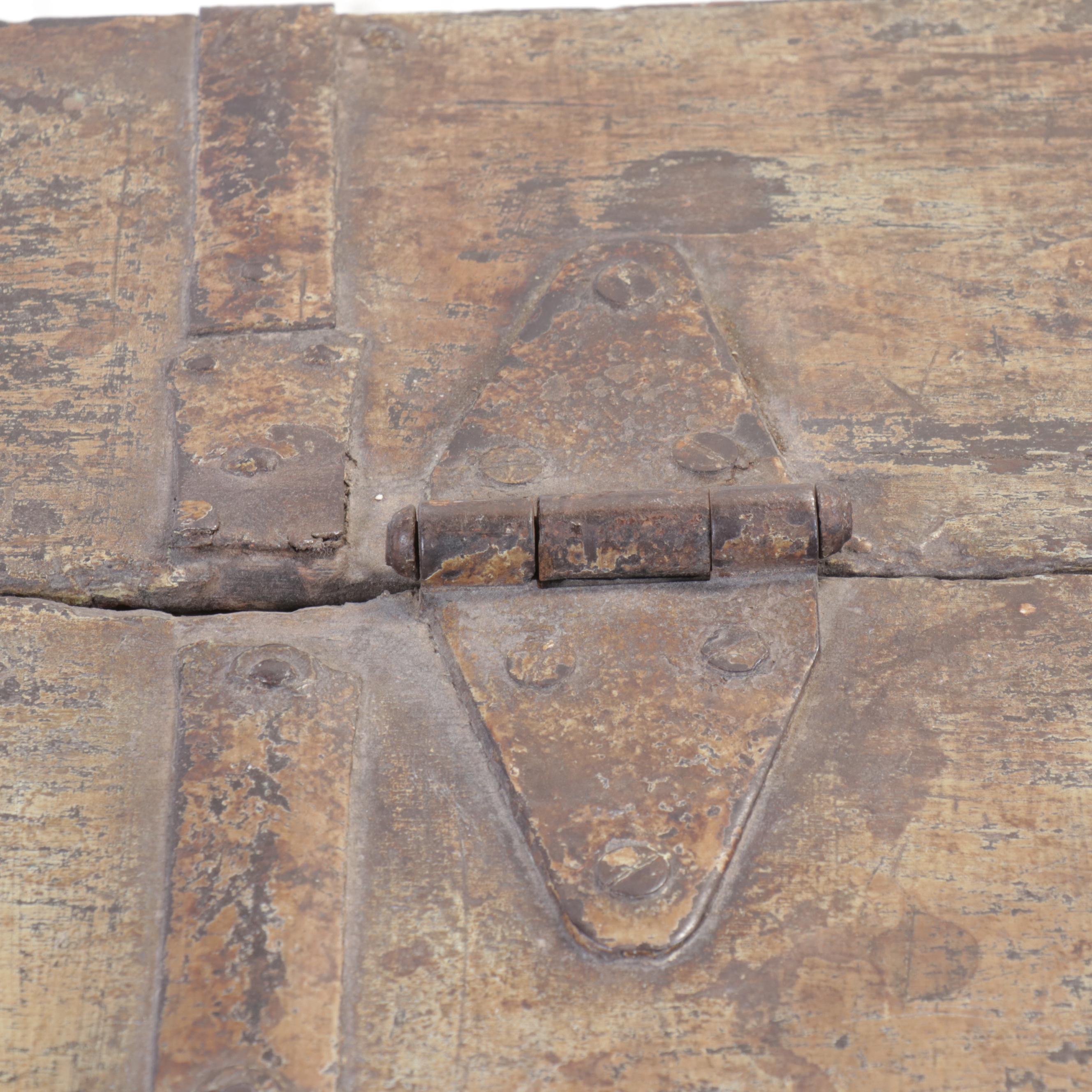 Indian Iron Bound Painted Wood Dowery Chest, 19th Century