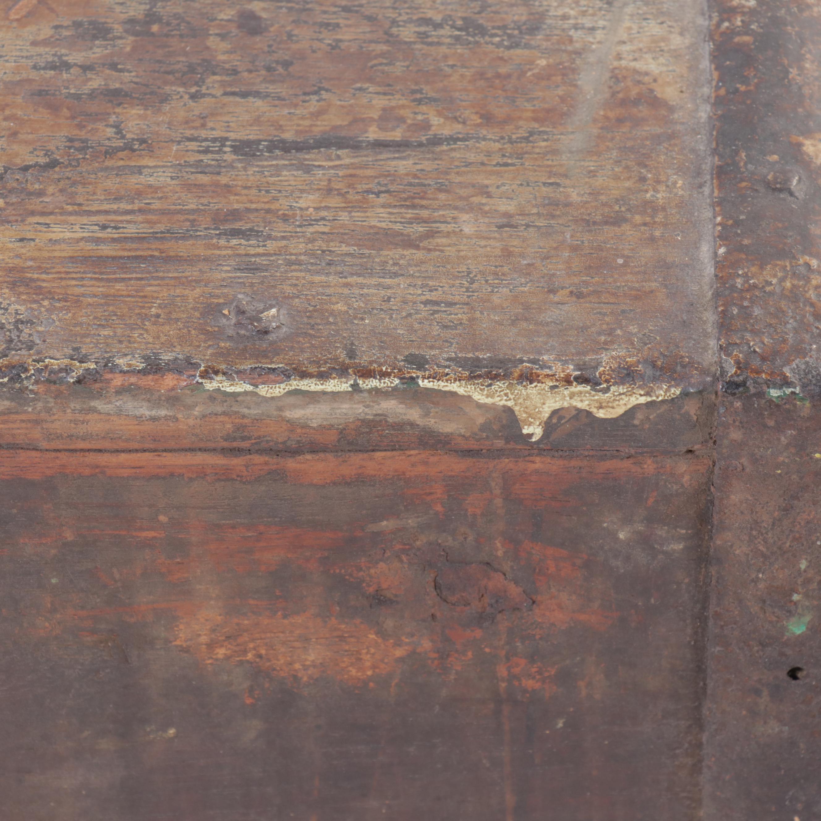 Indian Iron Bound Painted Wood Dowery Chest, 19th Century