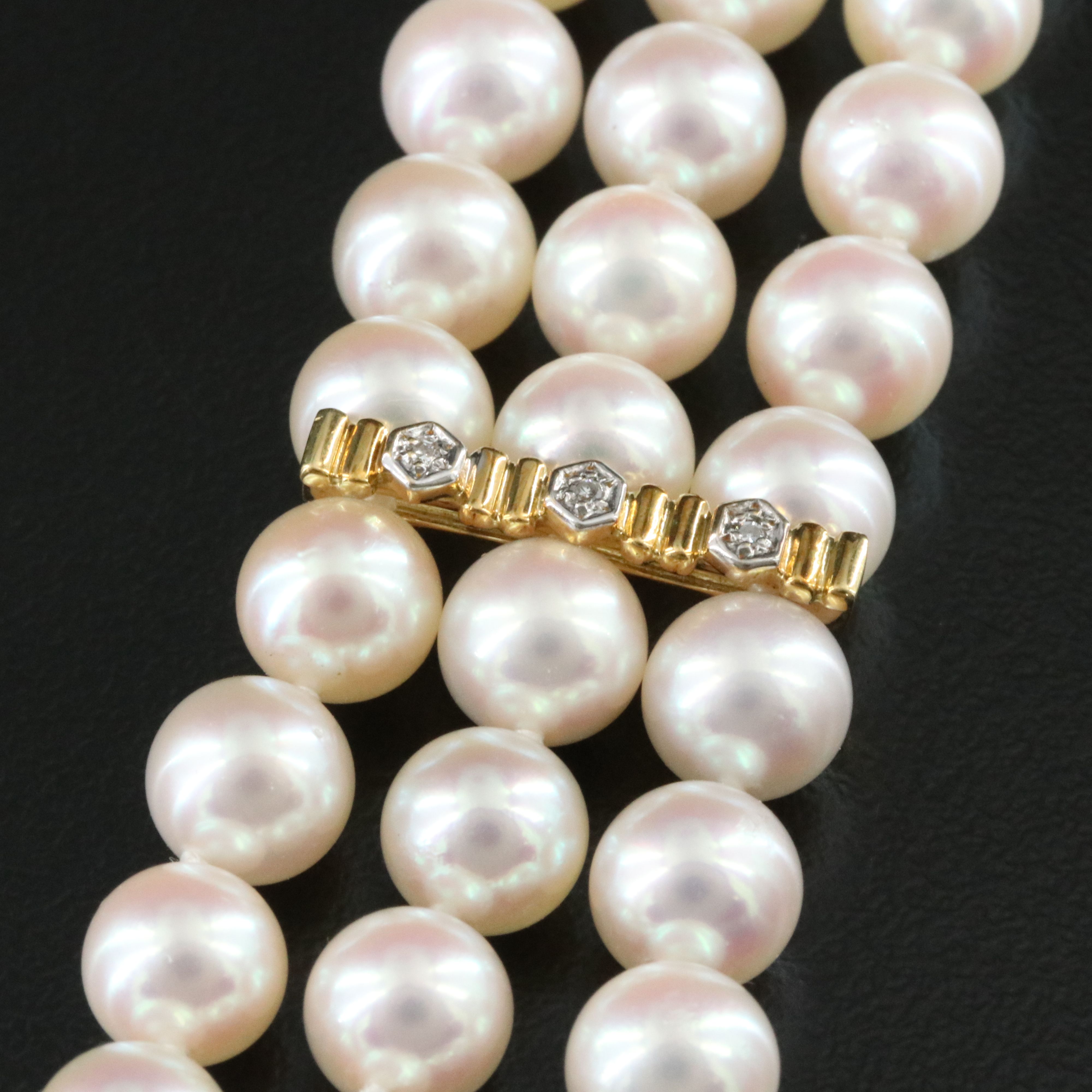 Cartier 18K Three Strand Pearl and CTW Diamond Bracelet, Vintage