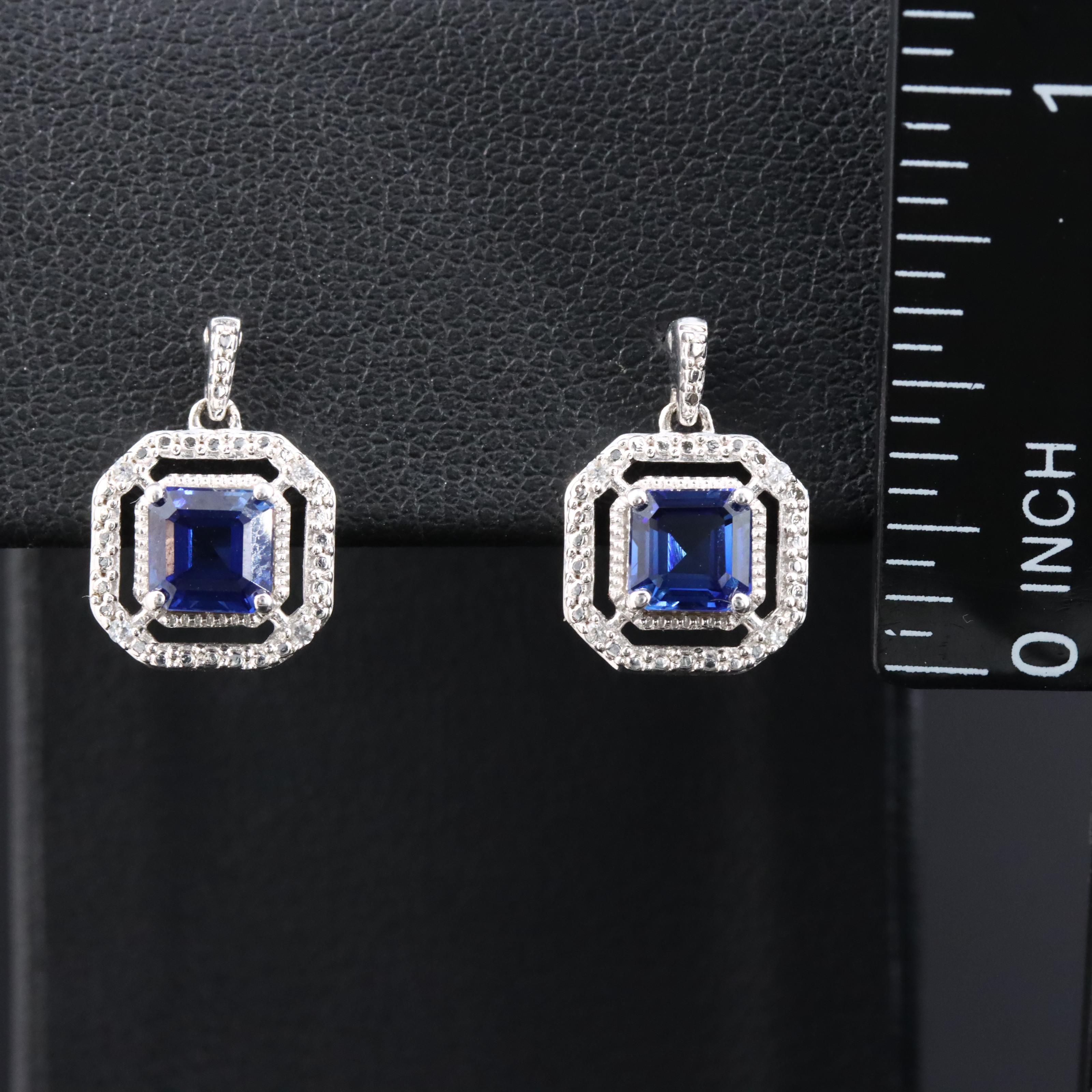 Sterling Sapphire and White Sapphire Earrings