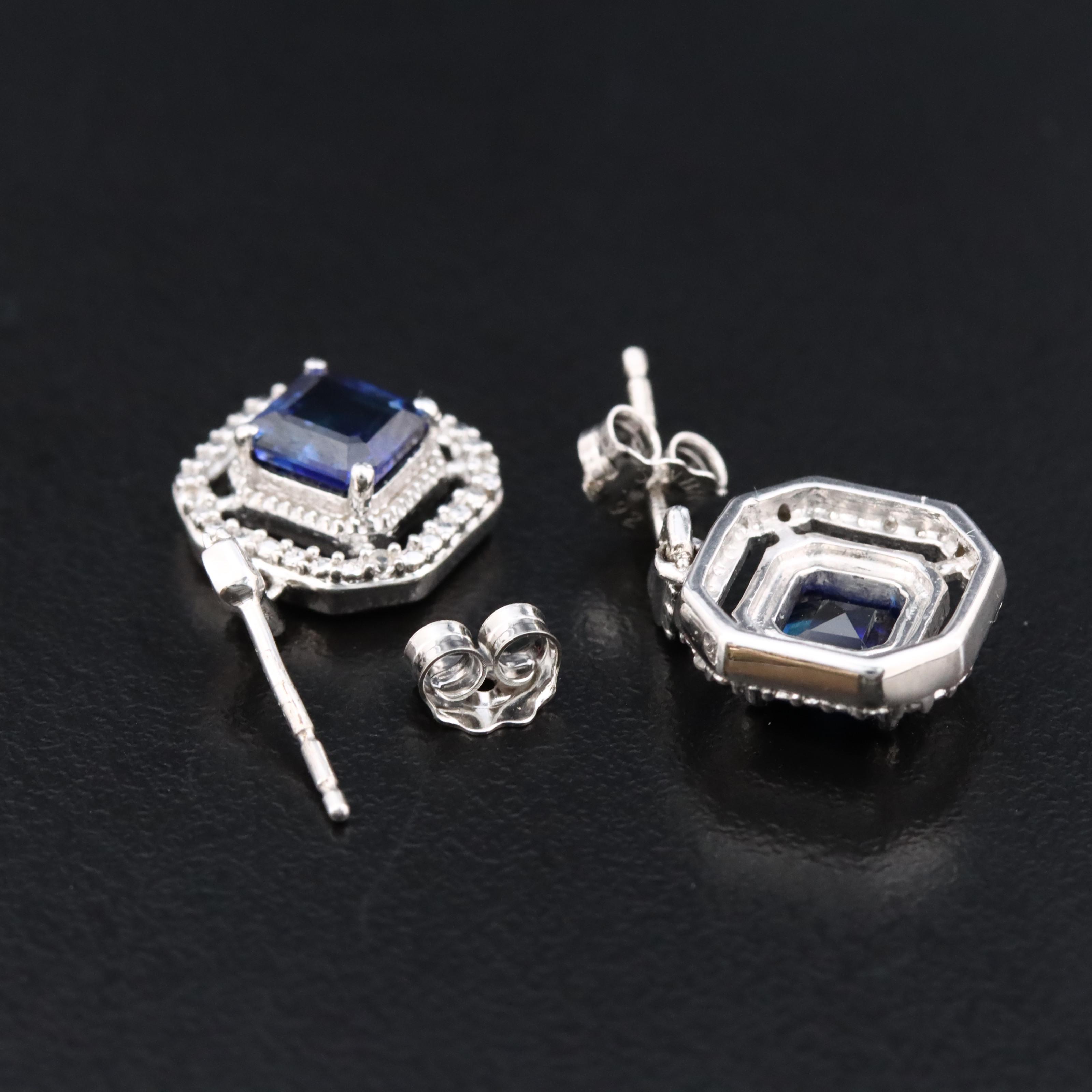 Sterling Sapphire and White Sapphire Earrings