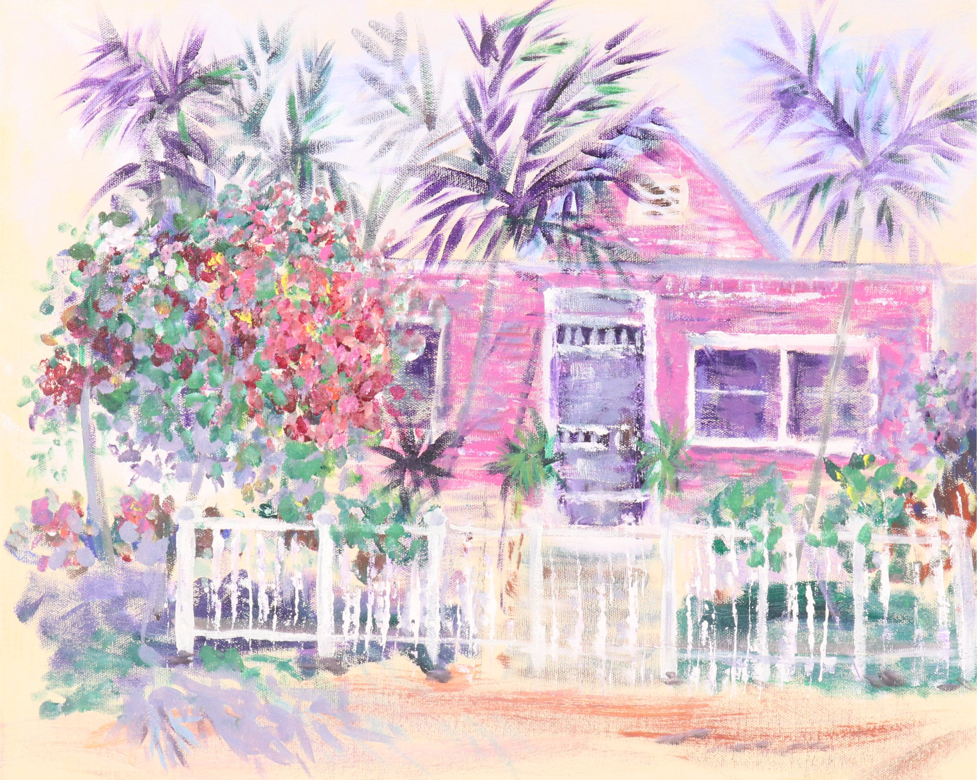 Tropical Beach House Acrylic Painting, 21st Century