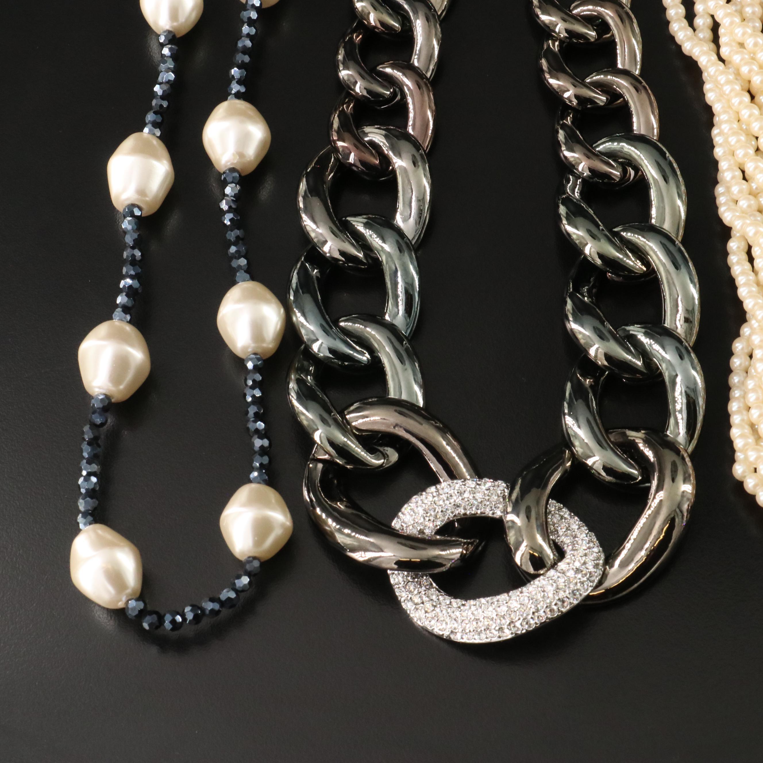 Kenneth Jay Lane Faux Pearl and Crystal Necklaces and Earrings