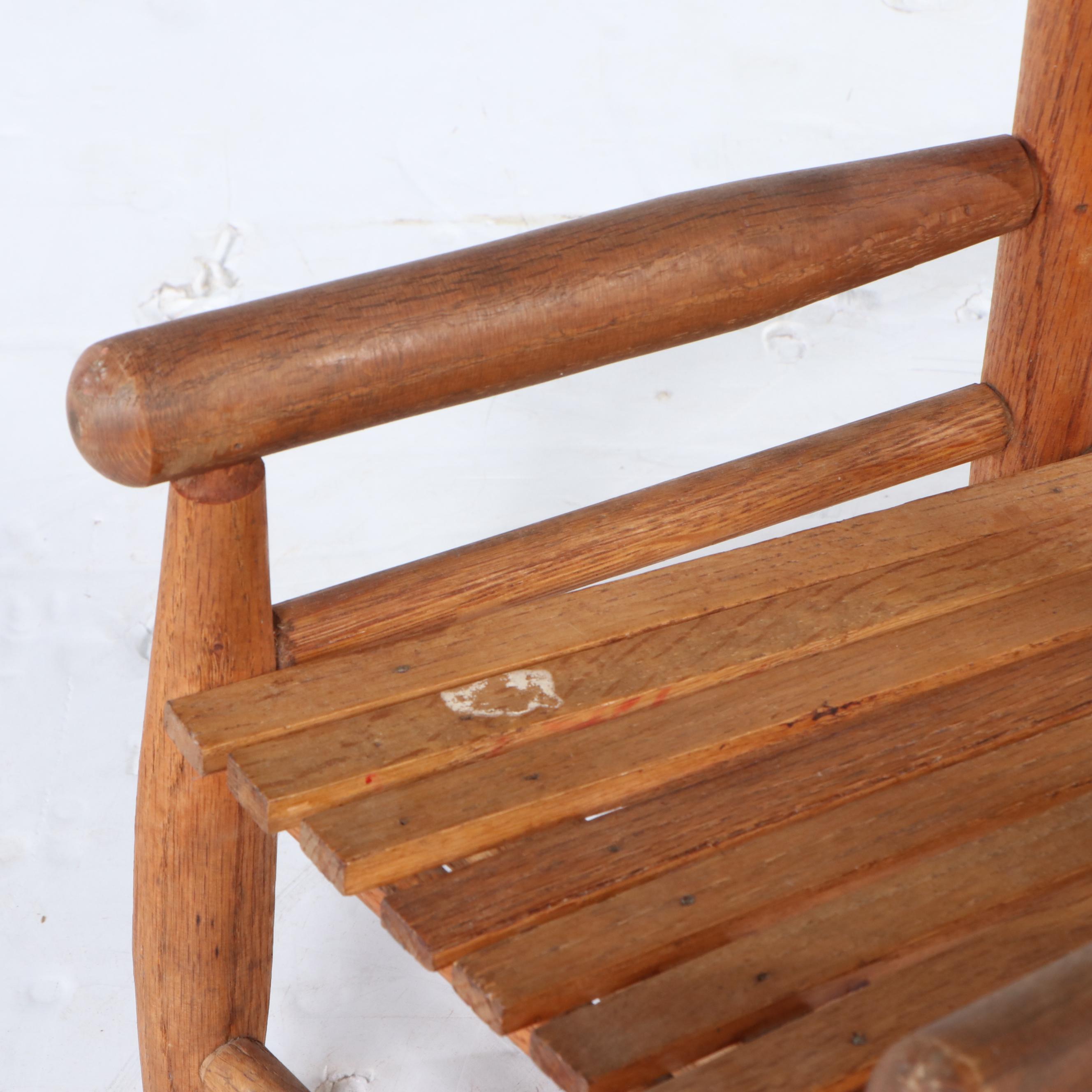 Primitive Style Oak Child's Rocking Chair, 20th Century