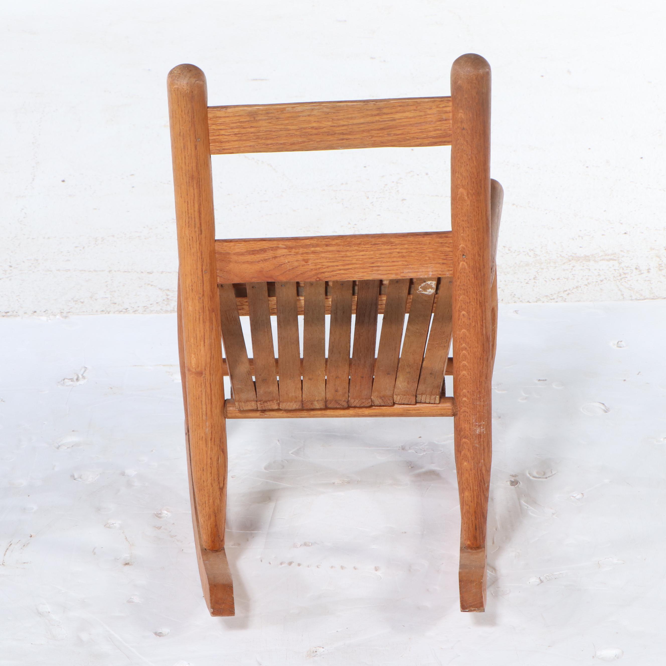 Primitive Style Oak Child's Rocking Chair, 20th Century