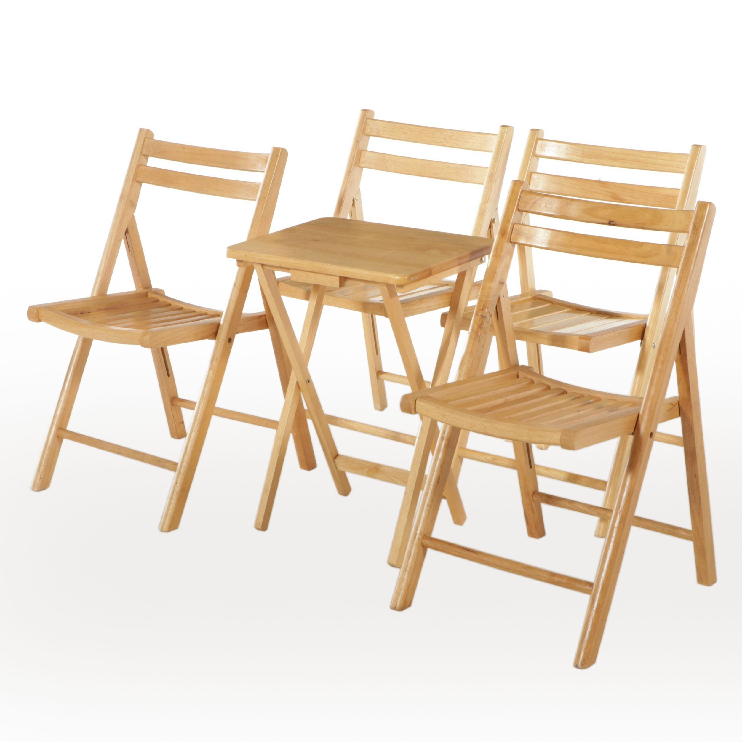 Four Apple Furniture Blonde Wood Folding Chairs with Folding Accent Table