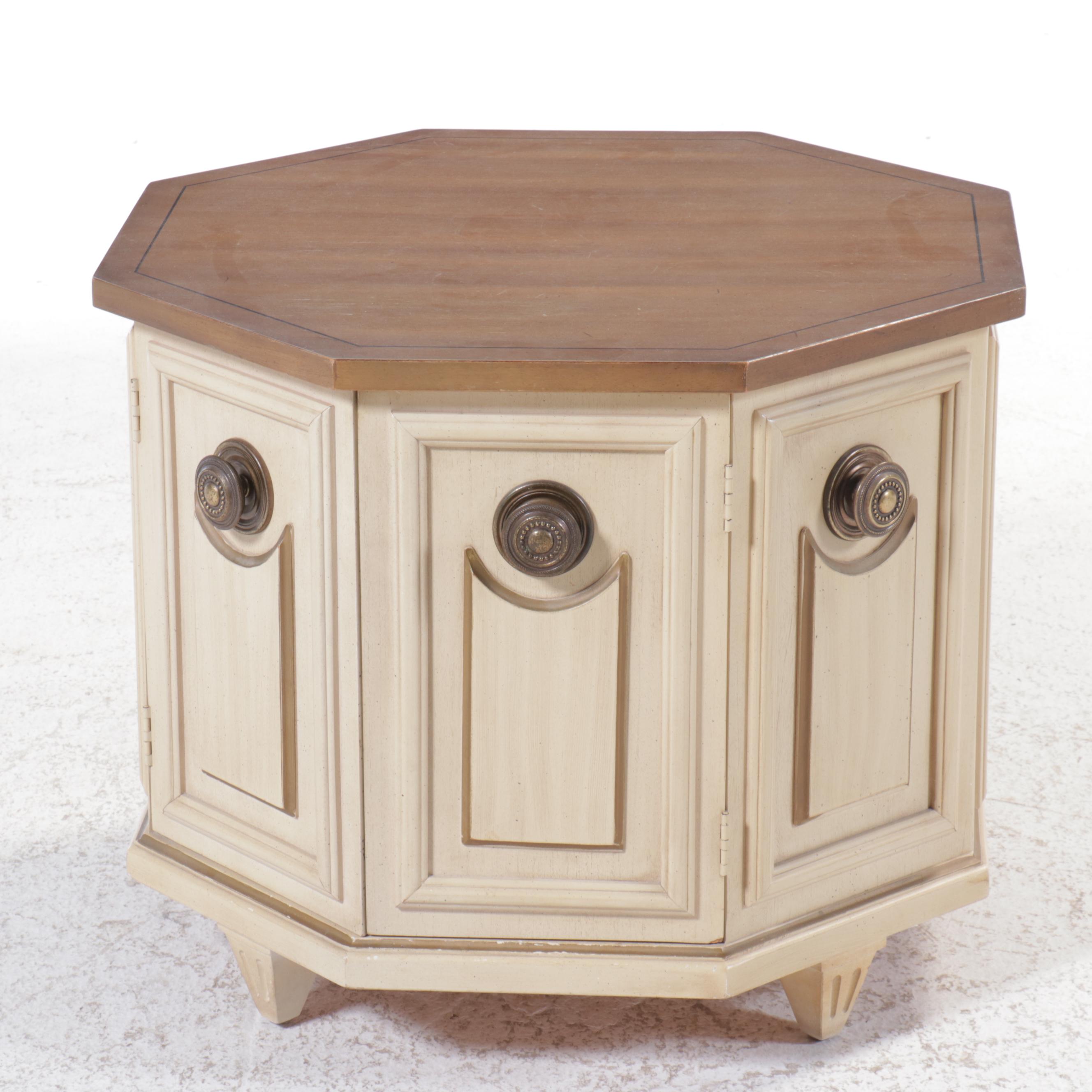 Mid Century Painted Wood Barrel Shaped Side Table and Cabinet