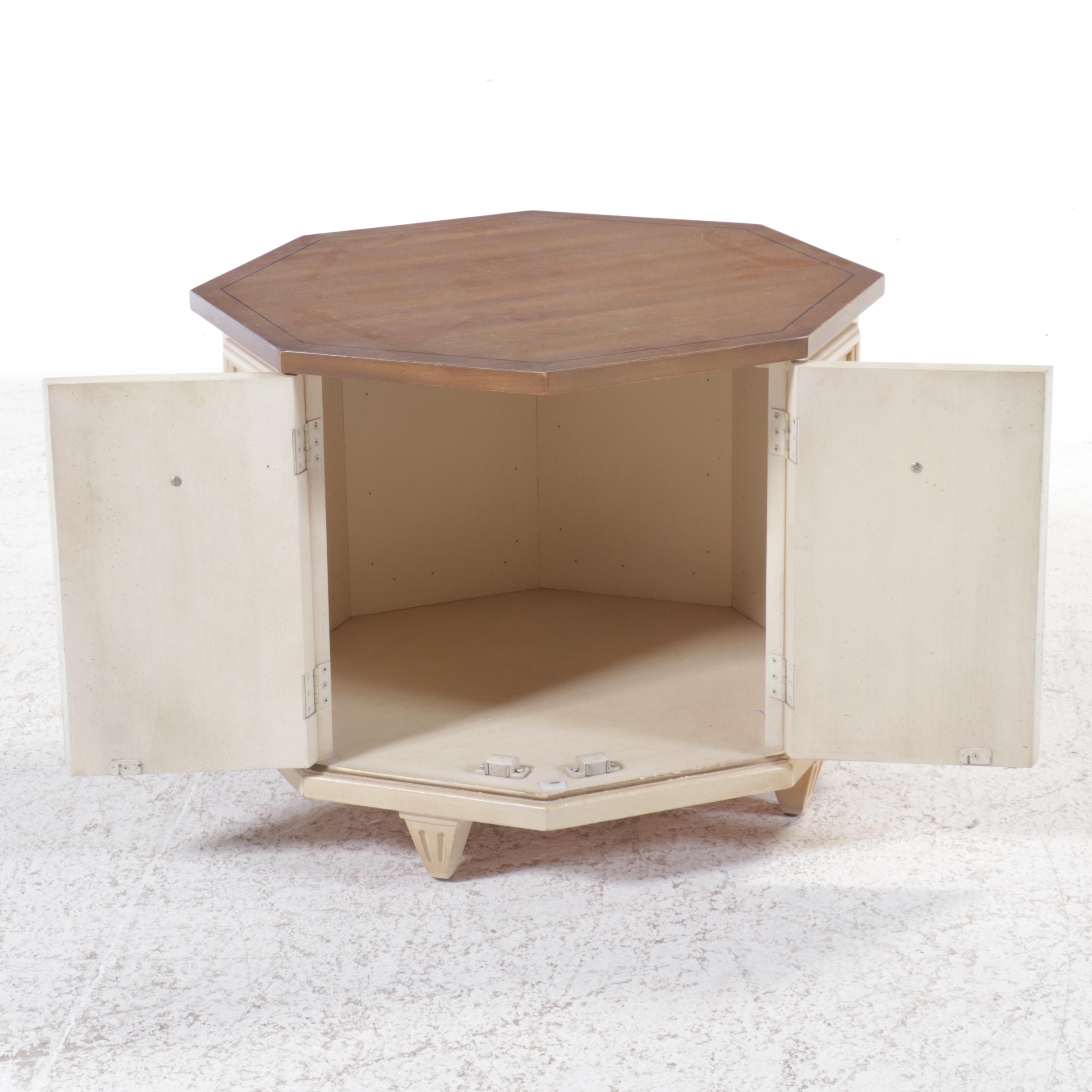 Mid Century Painted Wood Barrel Shaped Side Table and Cabinet