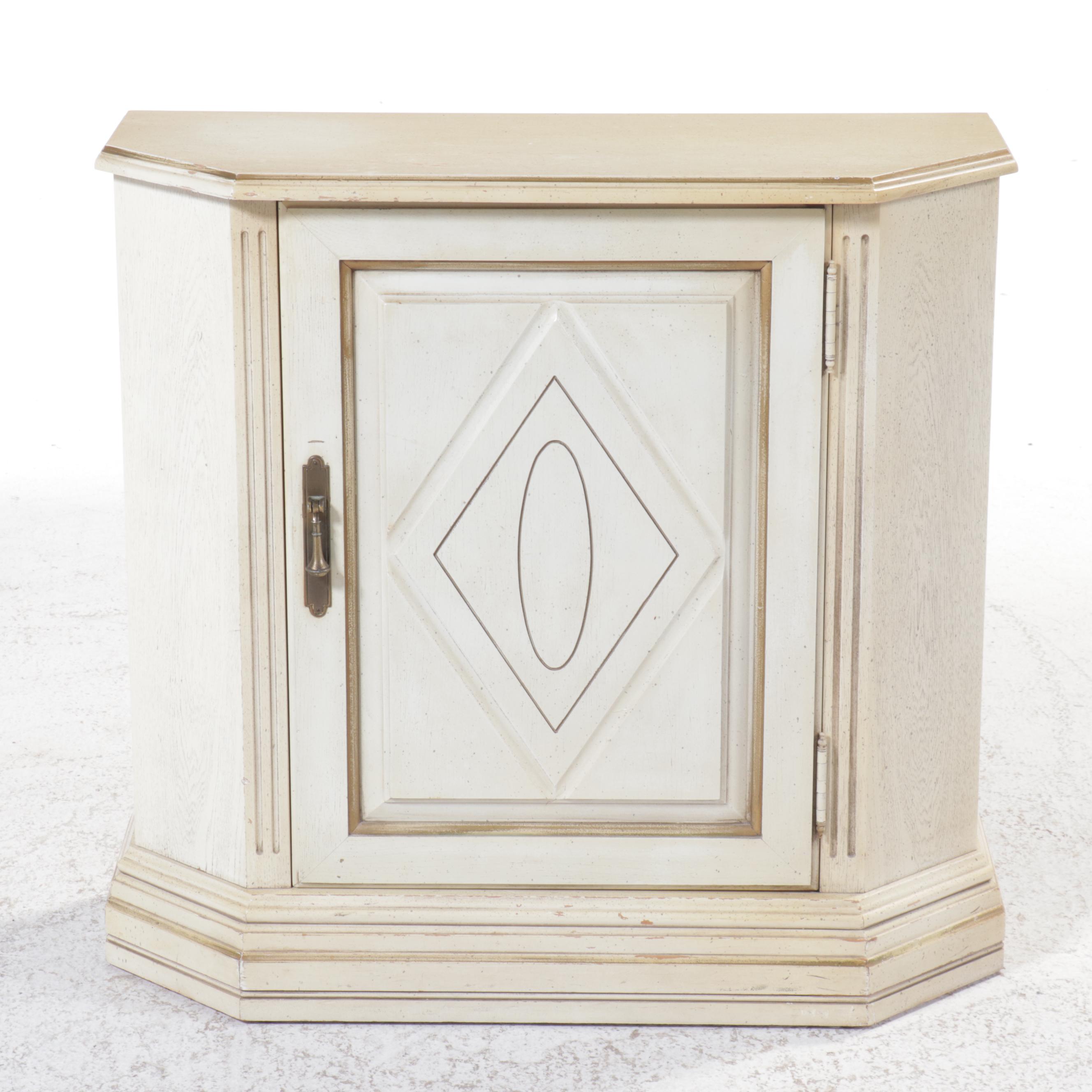 Mid Century Painted Wood Barrel Shaped Side Table and Cabinet