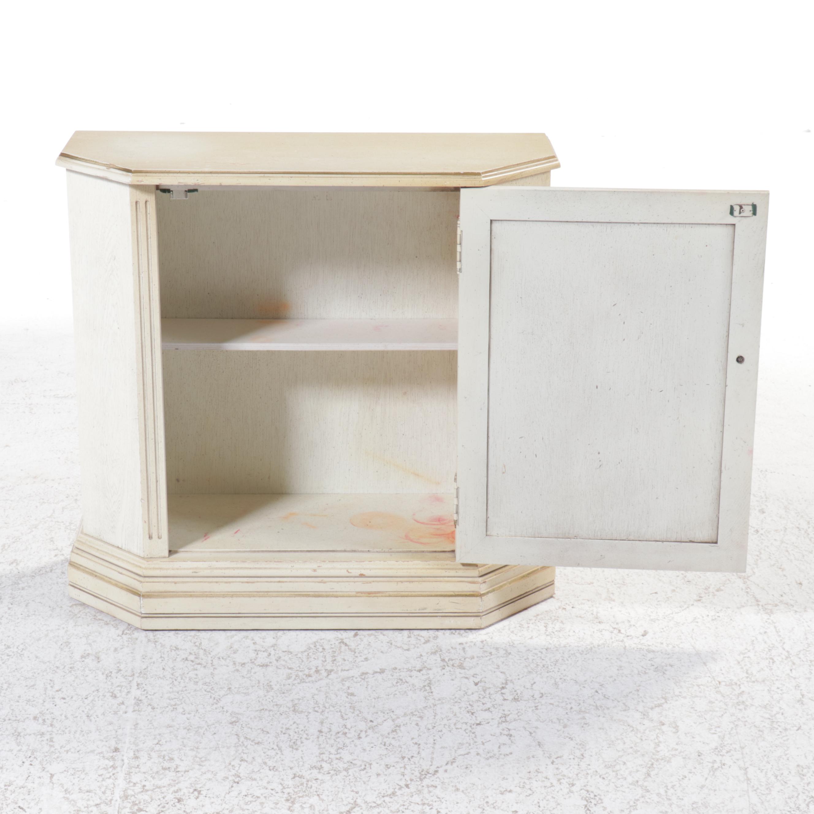 Mid Century Painted Wood Barrel Shaped Side Table and Cabinet