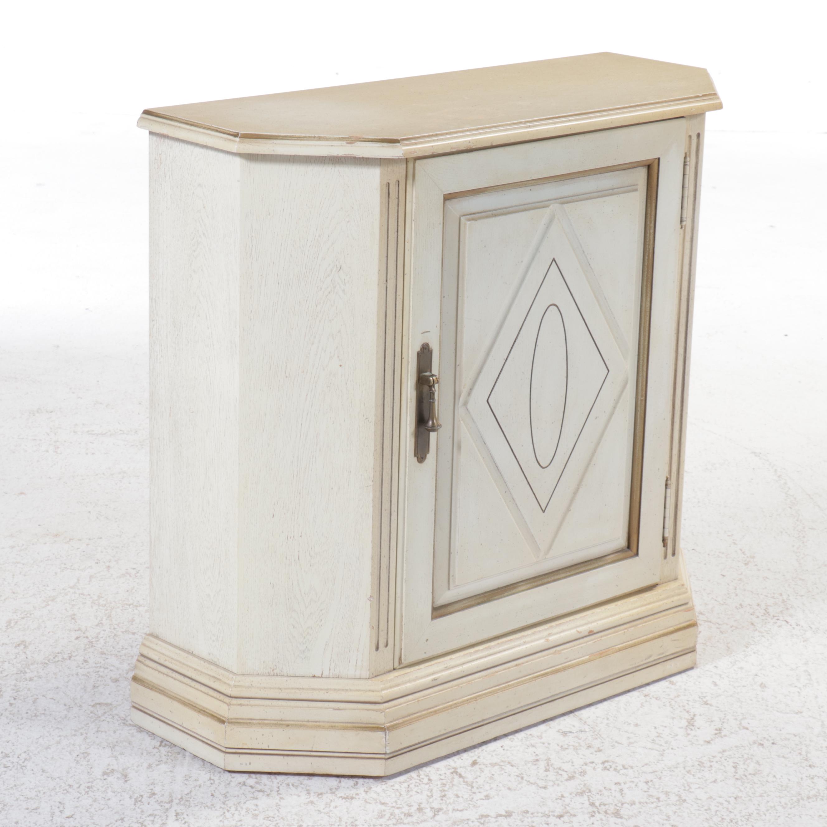 Mid Century Painted Wood Barrel Shaped Side Table and Cabinet