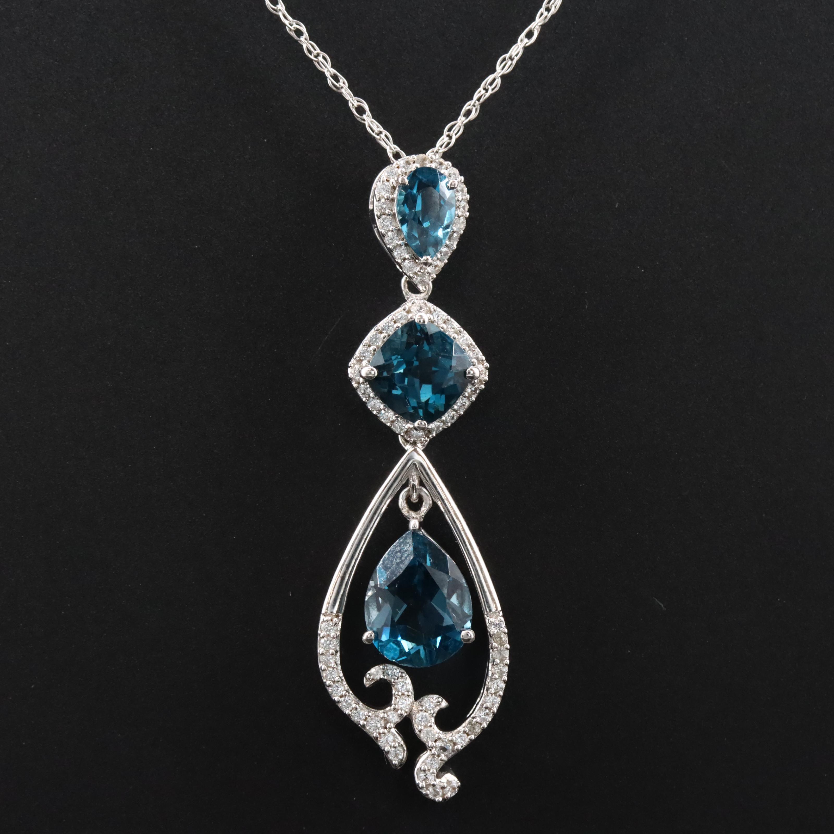 Sterling London Blue Topaz and White Sapphire Necklace