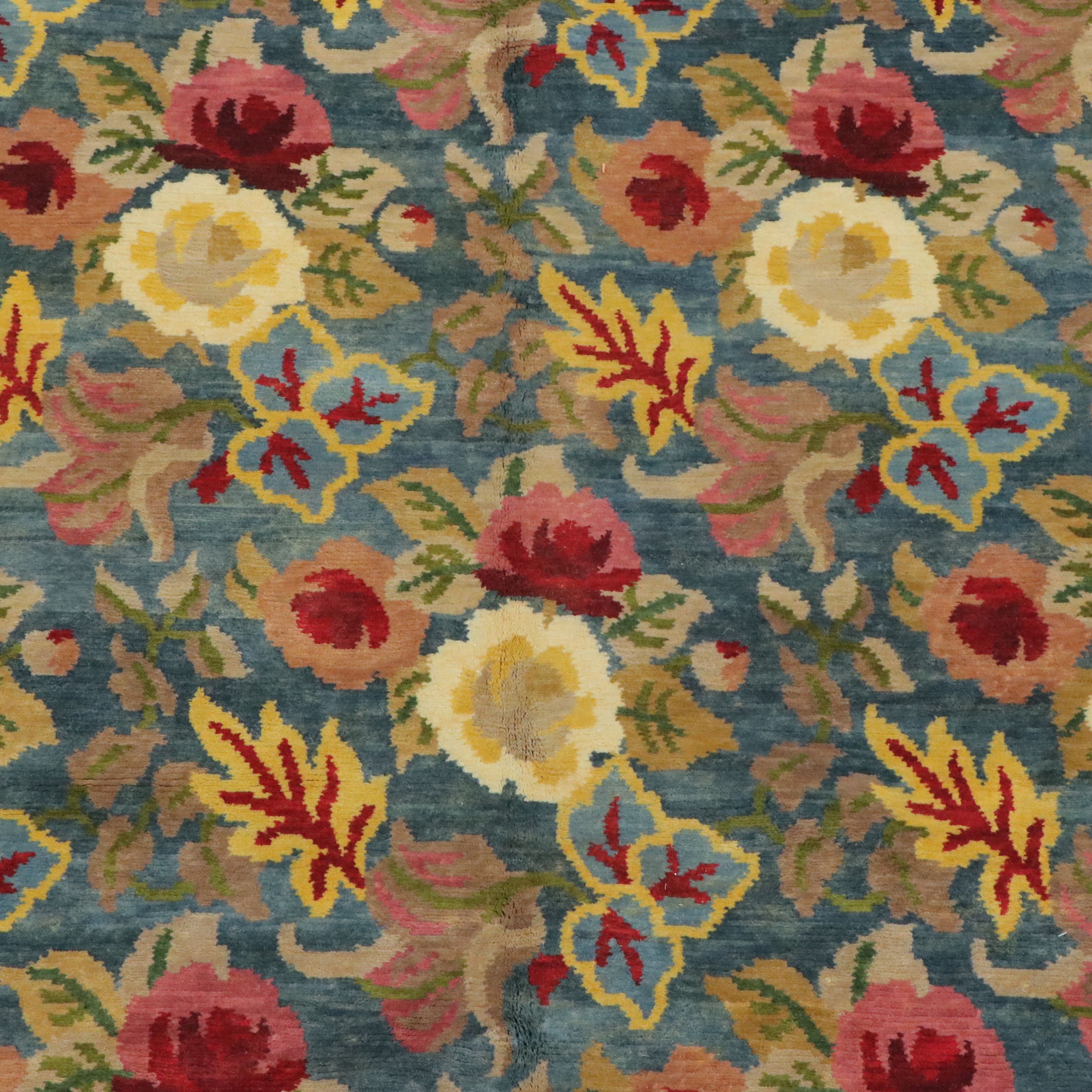 7'9 x 10' Hand-Knotted Indian Floral "Seville" Area Rug