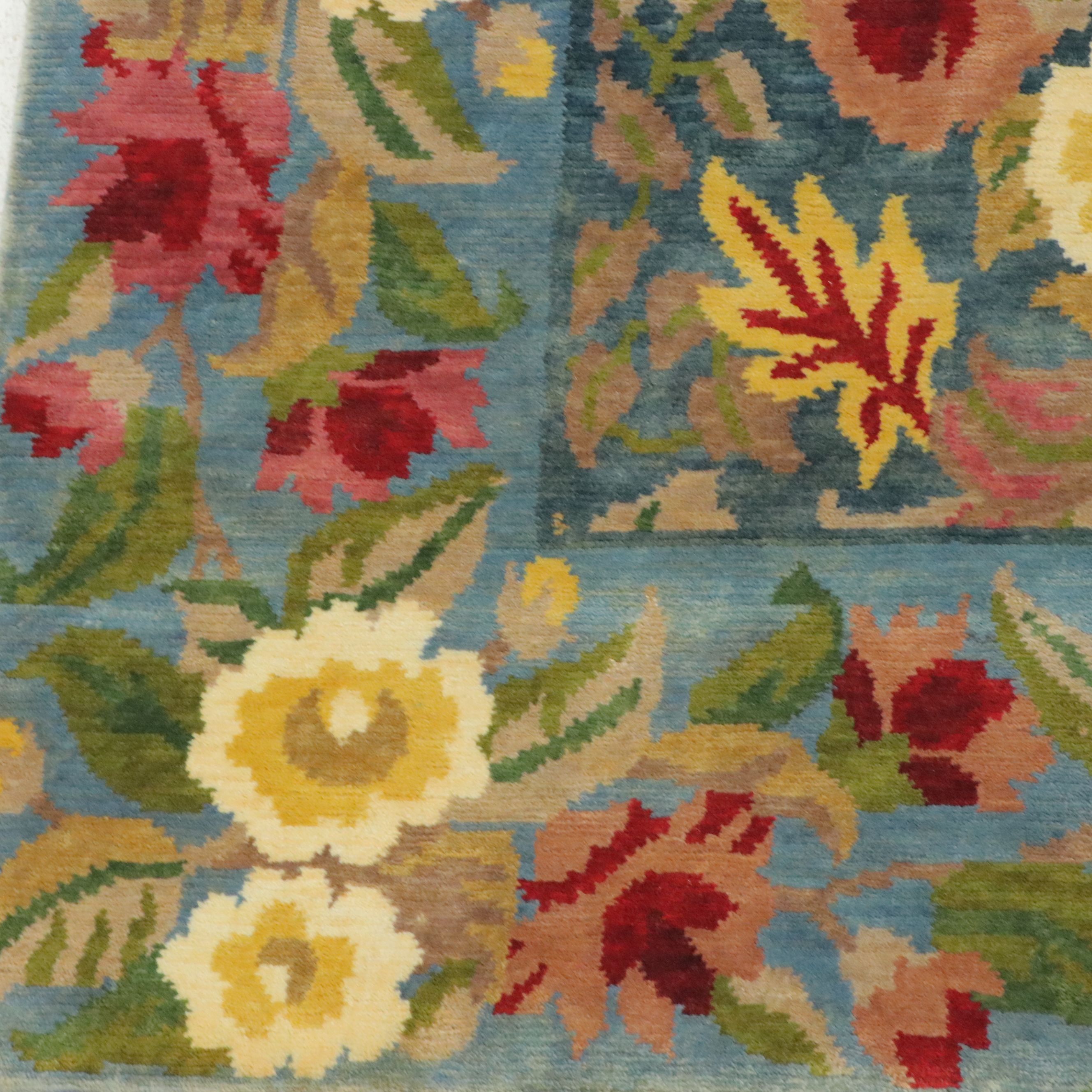 7'9 x 10' Hand-Knotted Indian Floral "Seville" Area Rug