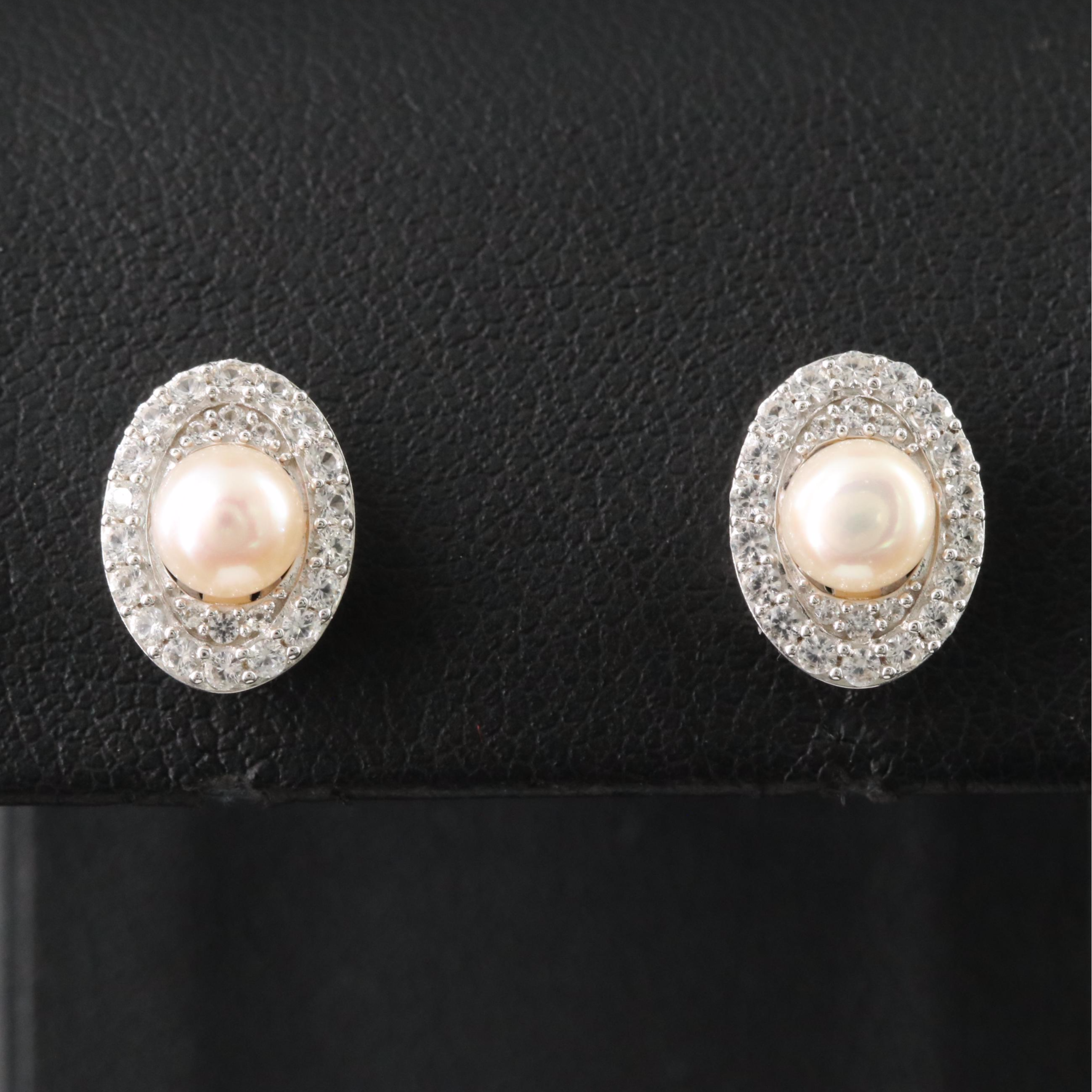 Sterling Pearl and White Sapphire Earrings