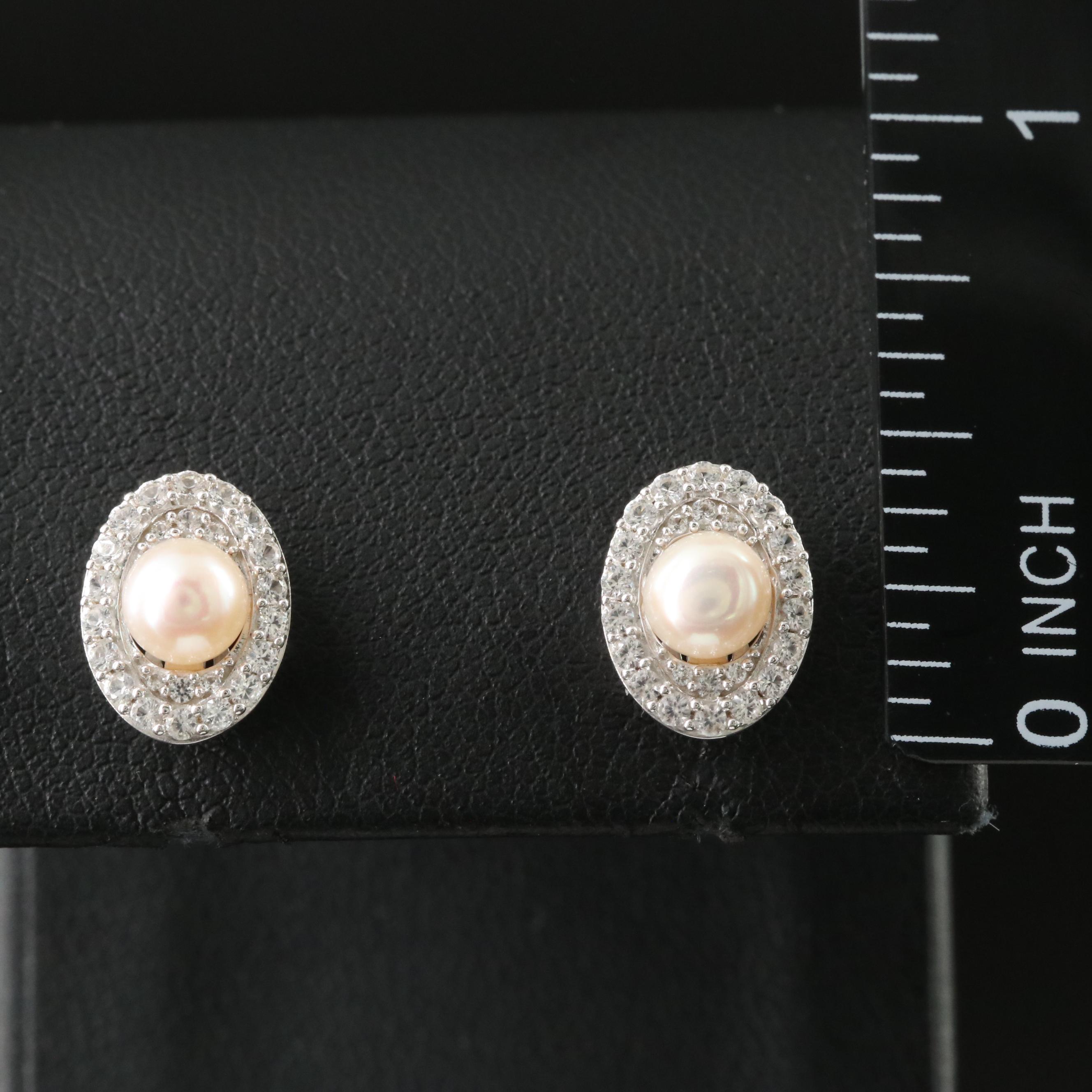 Sterling Pearl and White Sapphire Earrings