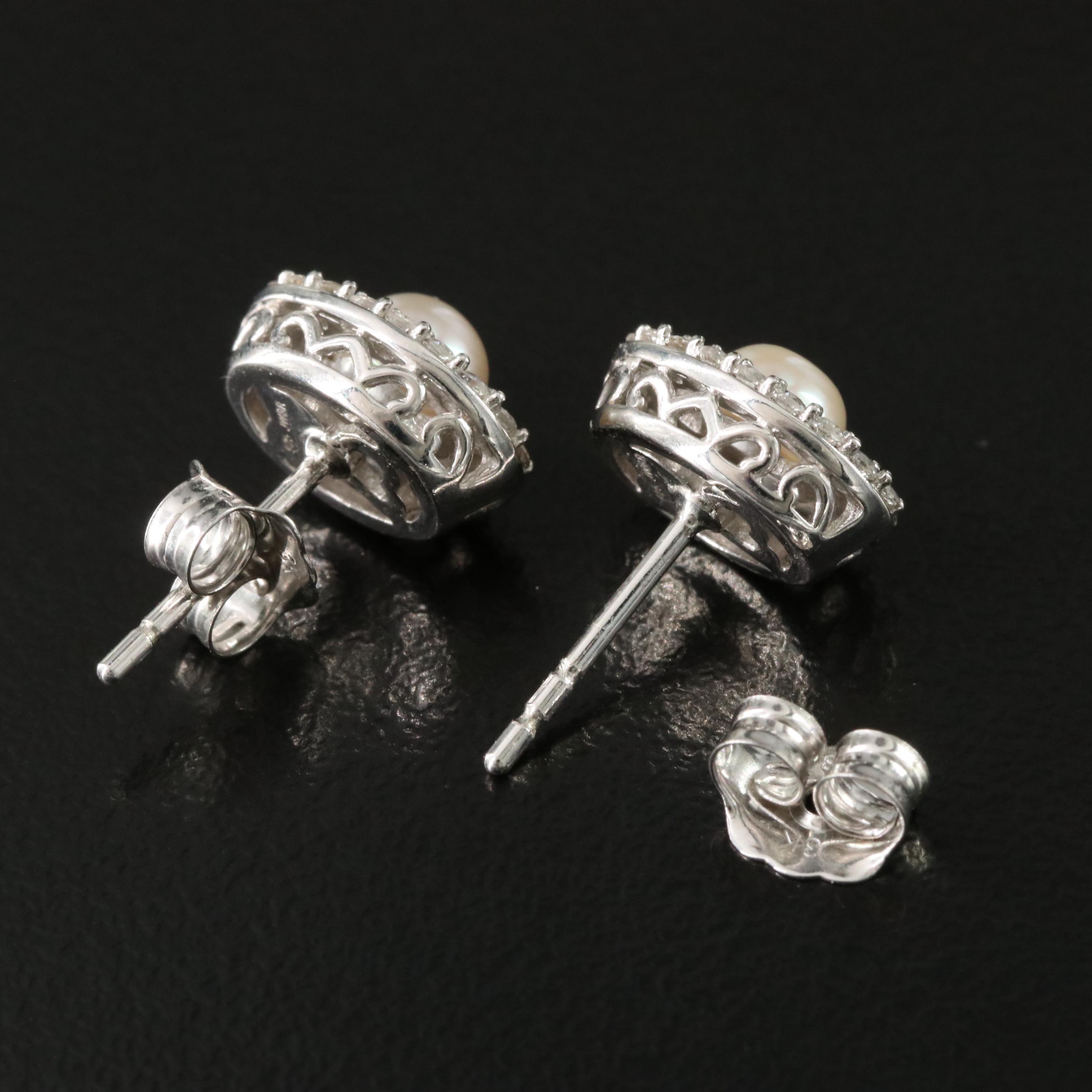 Sterling Pearl and White Sapphire Earrings