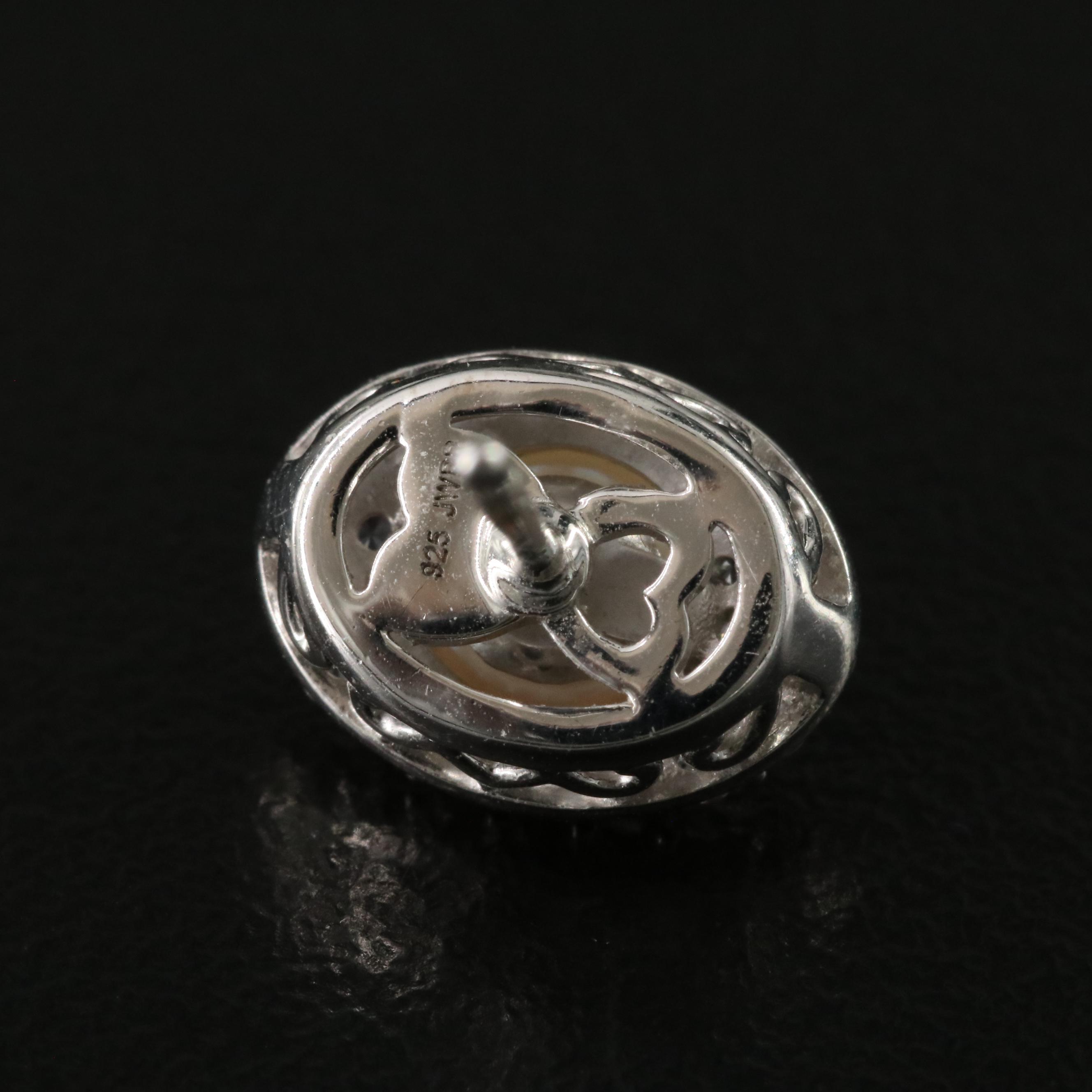 Sterling Pearl and White Sapphire Earrings