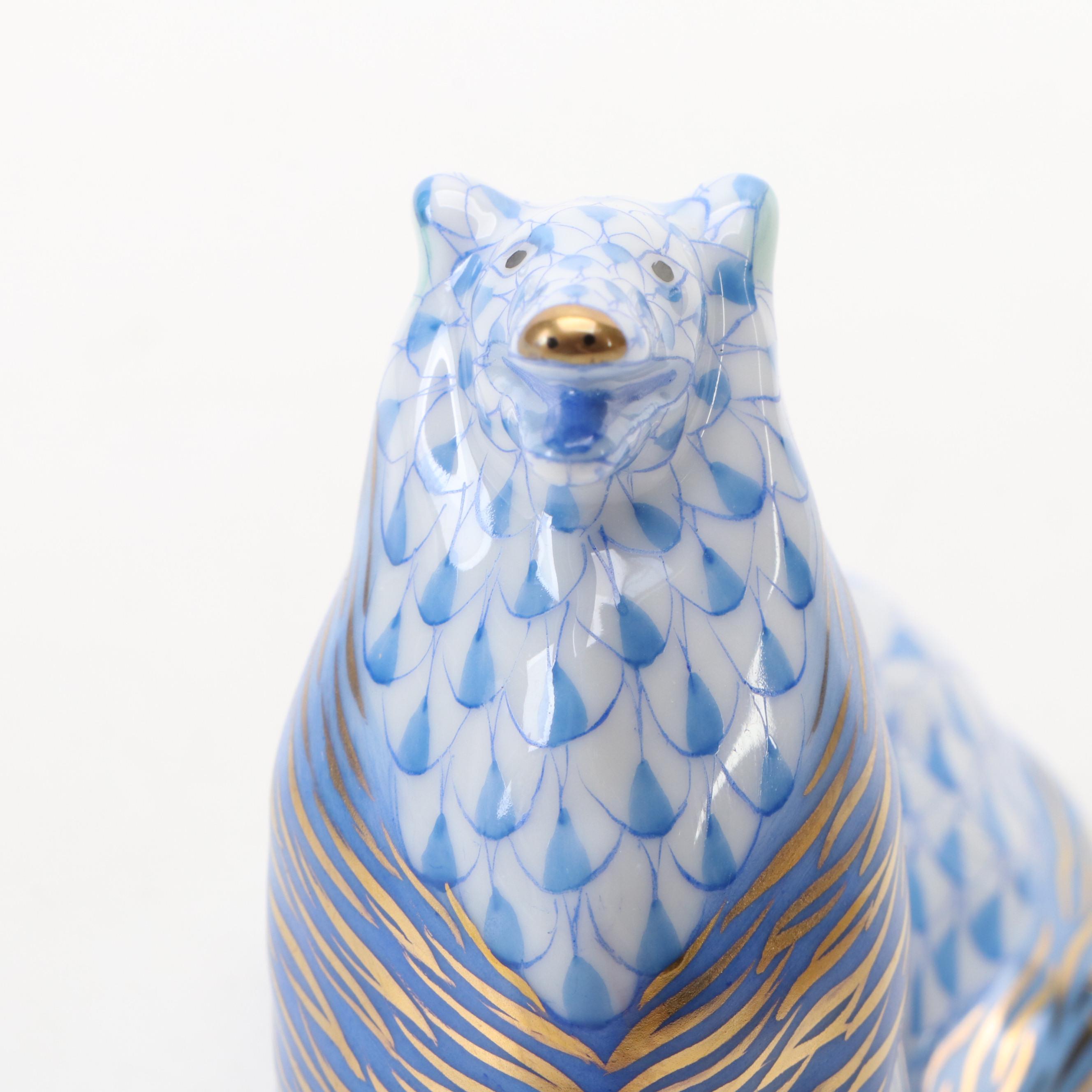 Herend Porcelain Blue Fishnet Gilt Accented Collie Figurine, 1994