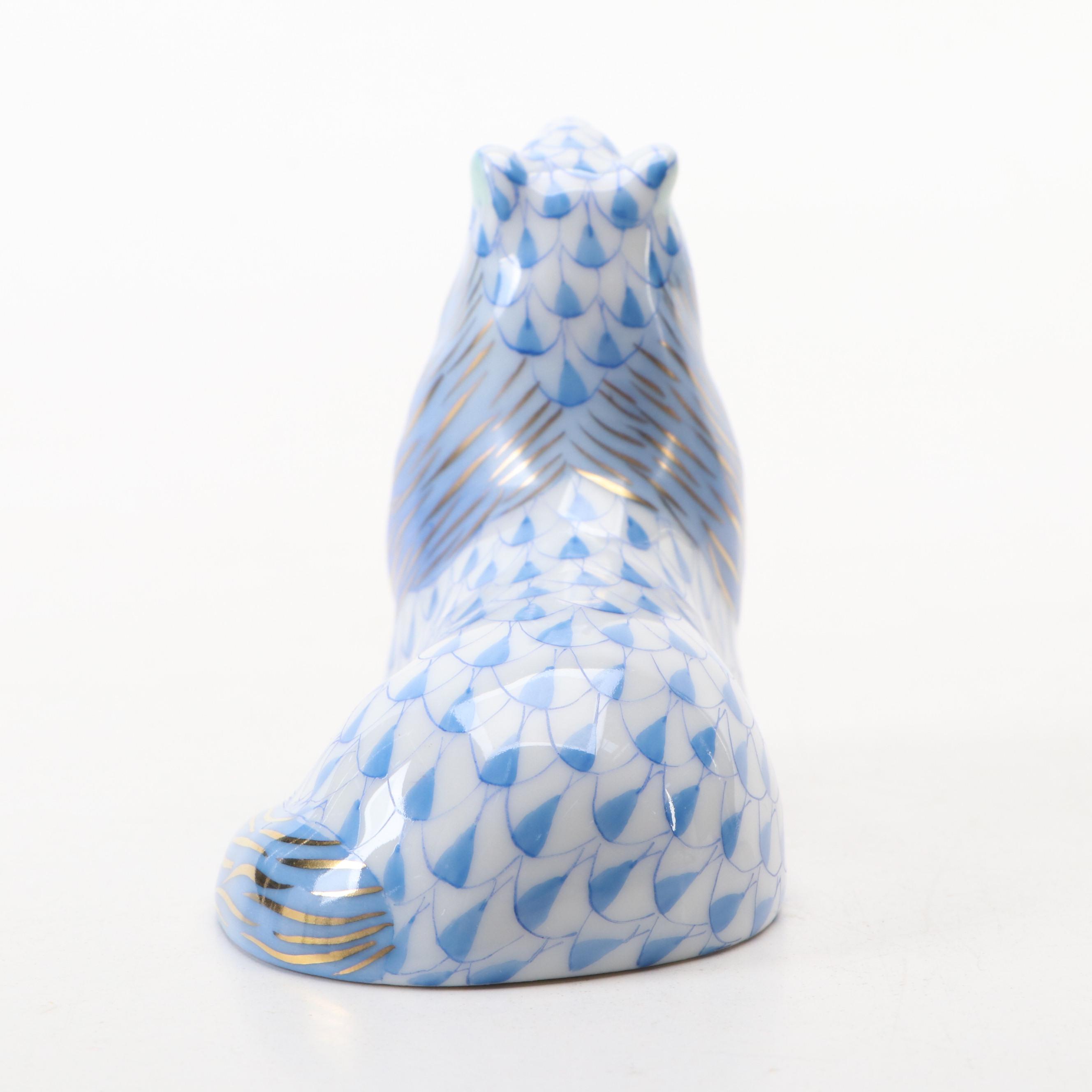 Herend Porcelain Blue Fishnet Gilt Accented Collie Figurine, 1994