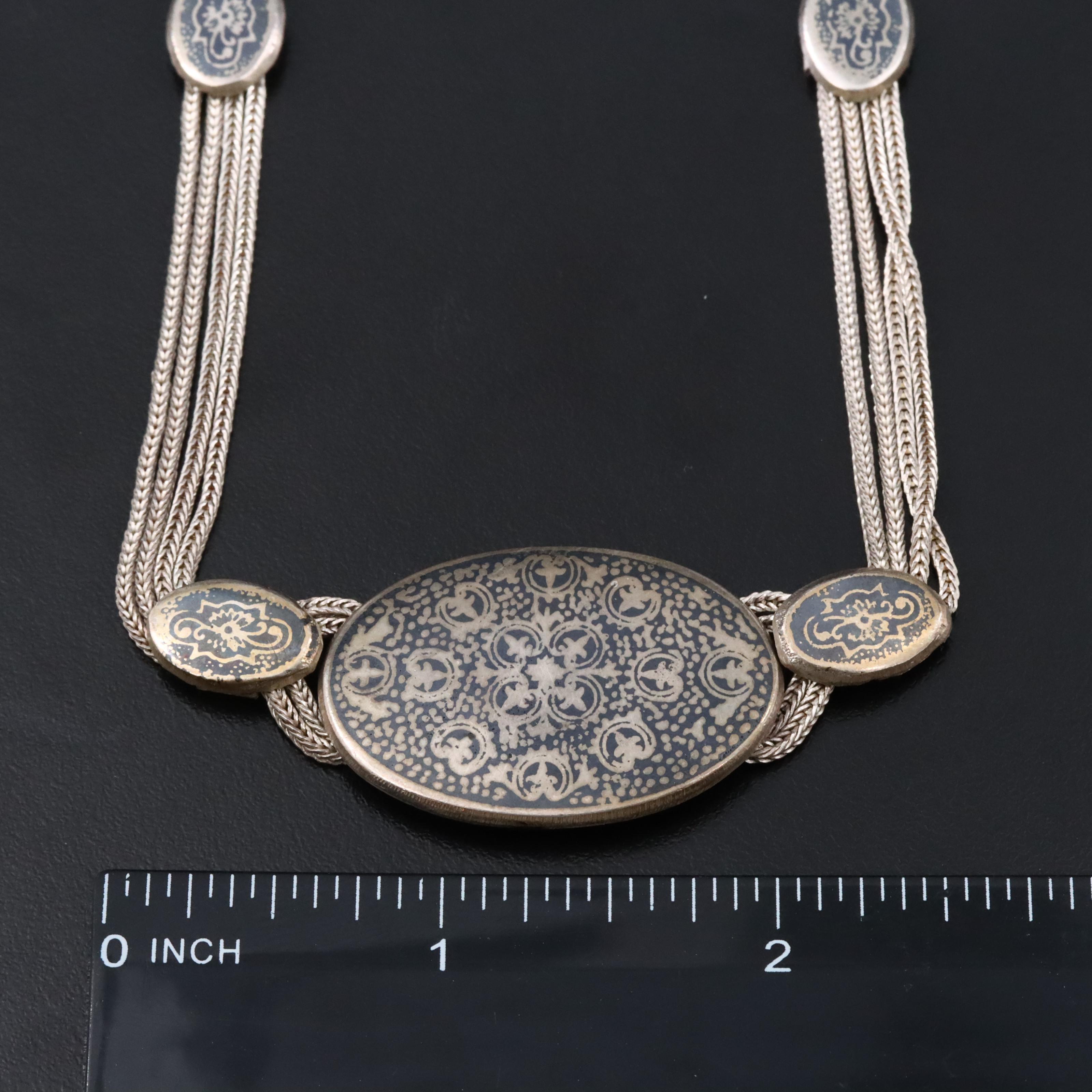 Turkish Sterling Niello Floral Necklace
