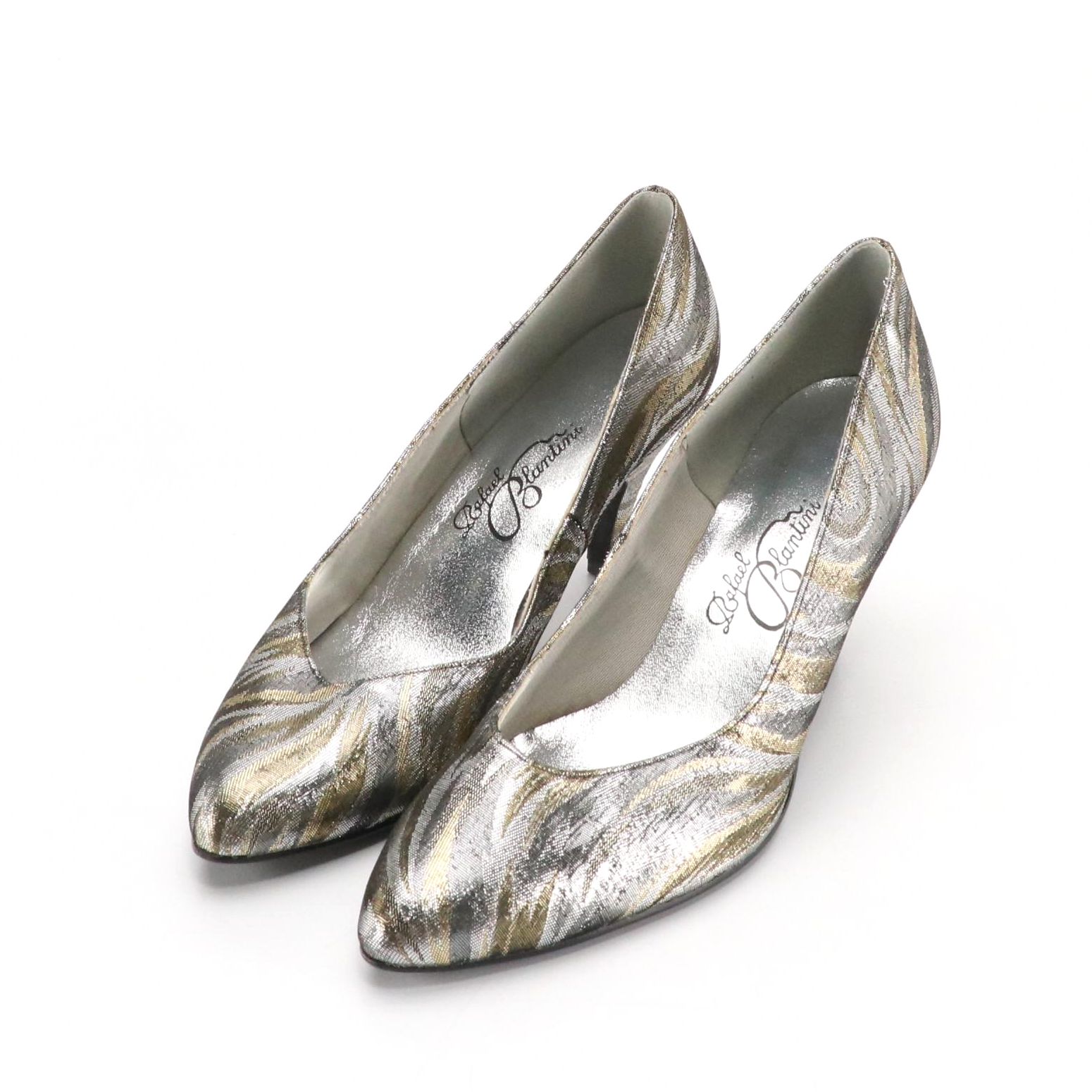 Rafael Blantini Vintage Pointed-Toe Pumps in Metallic Fabric