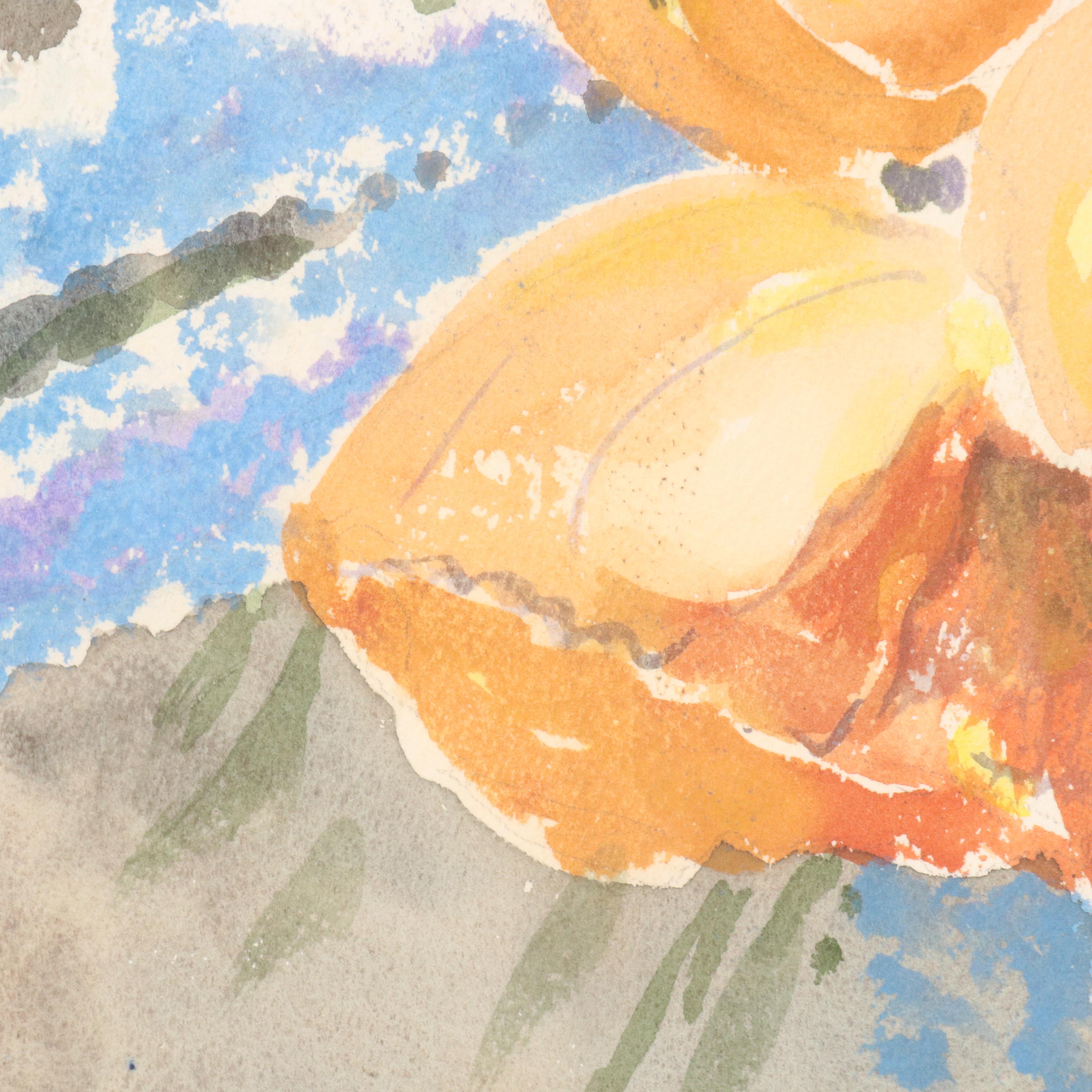 Jane Austing Floral Still Life Watercolor Painting, 21st Century