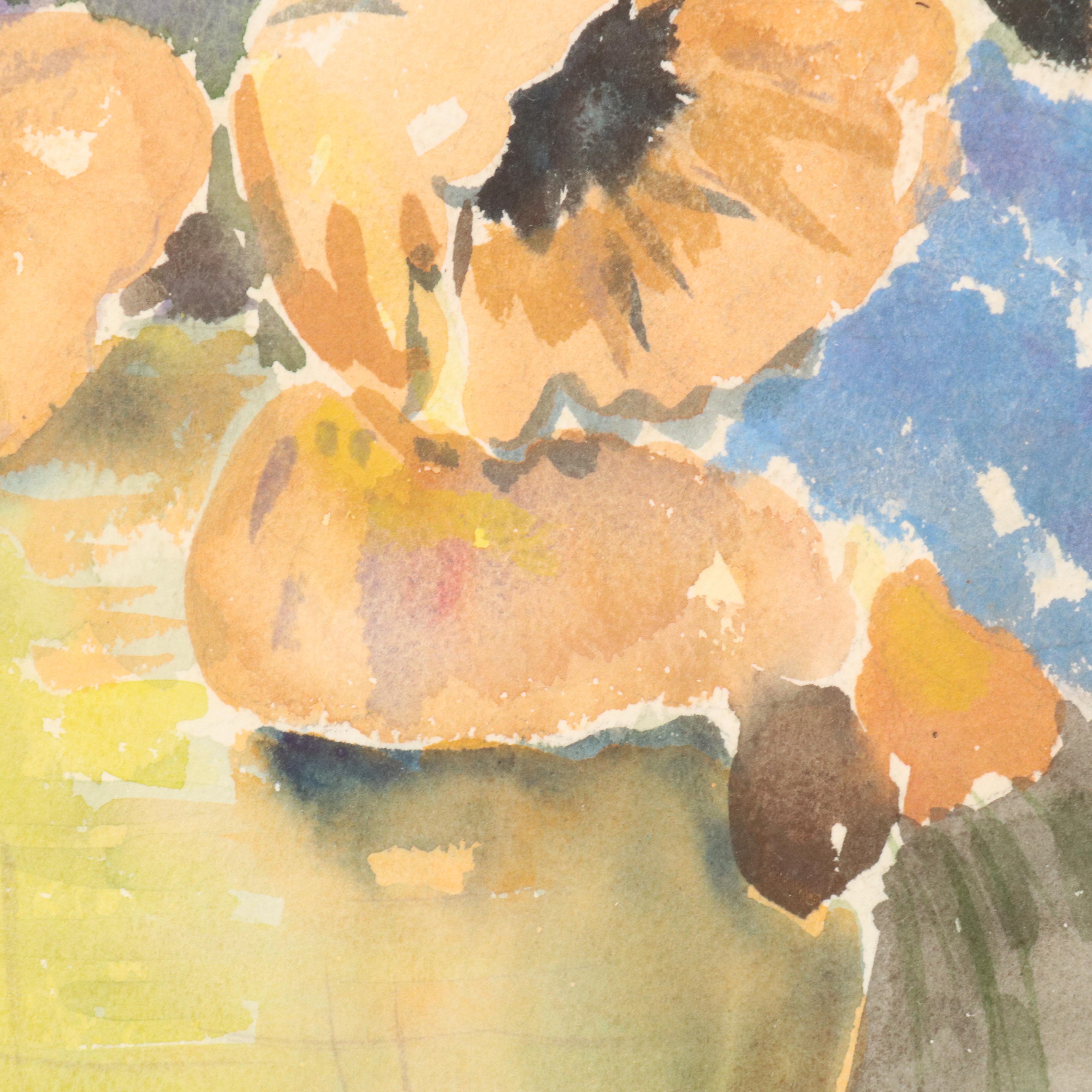 Jane Austing Floral Still Life Watercolor Painting, 21st Century