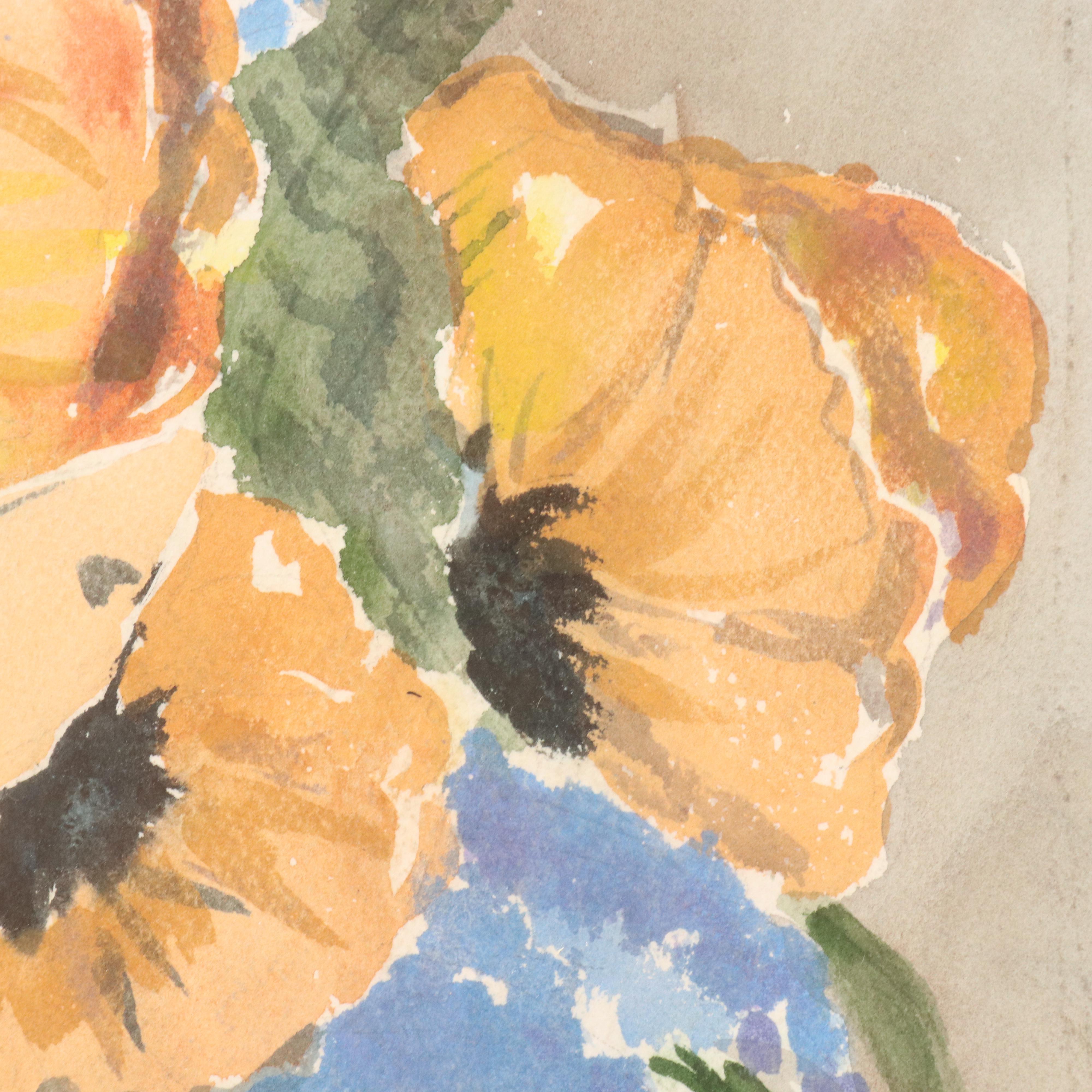 Jane Austing Floral Still Life Watercolor Painting, 21st Century