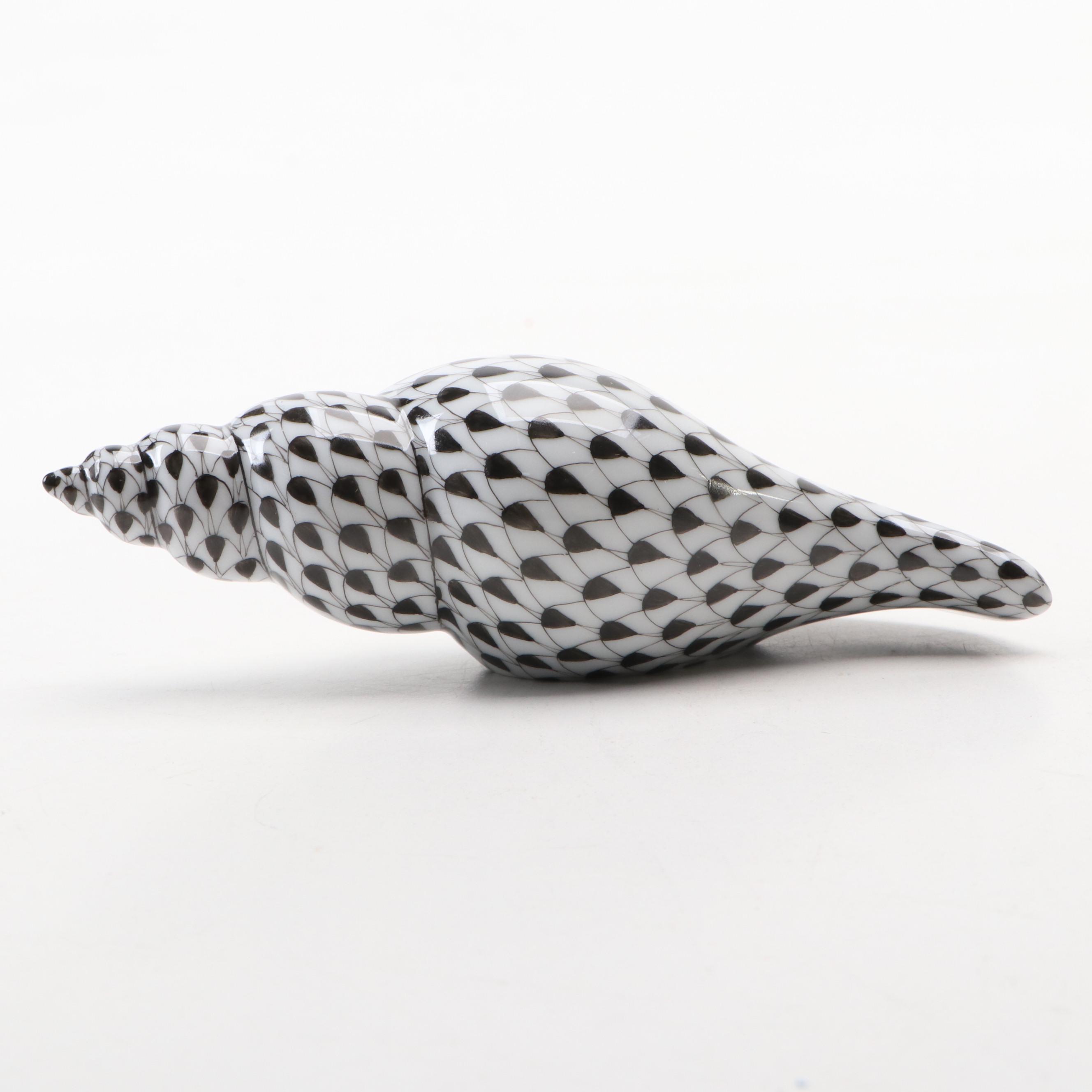Herend Porcelain Black Fishnet Shell Figurine, 1997