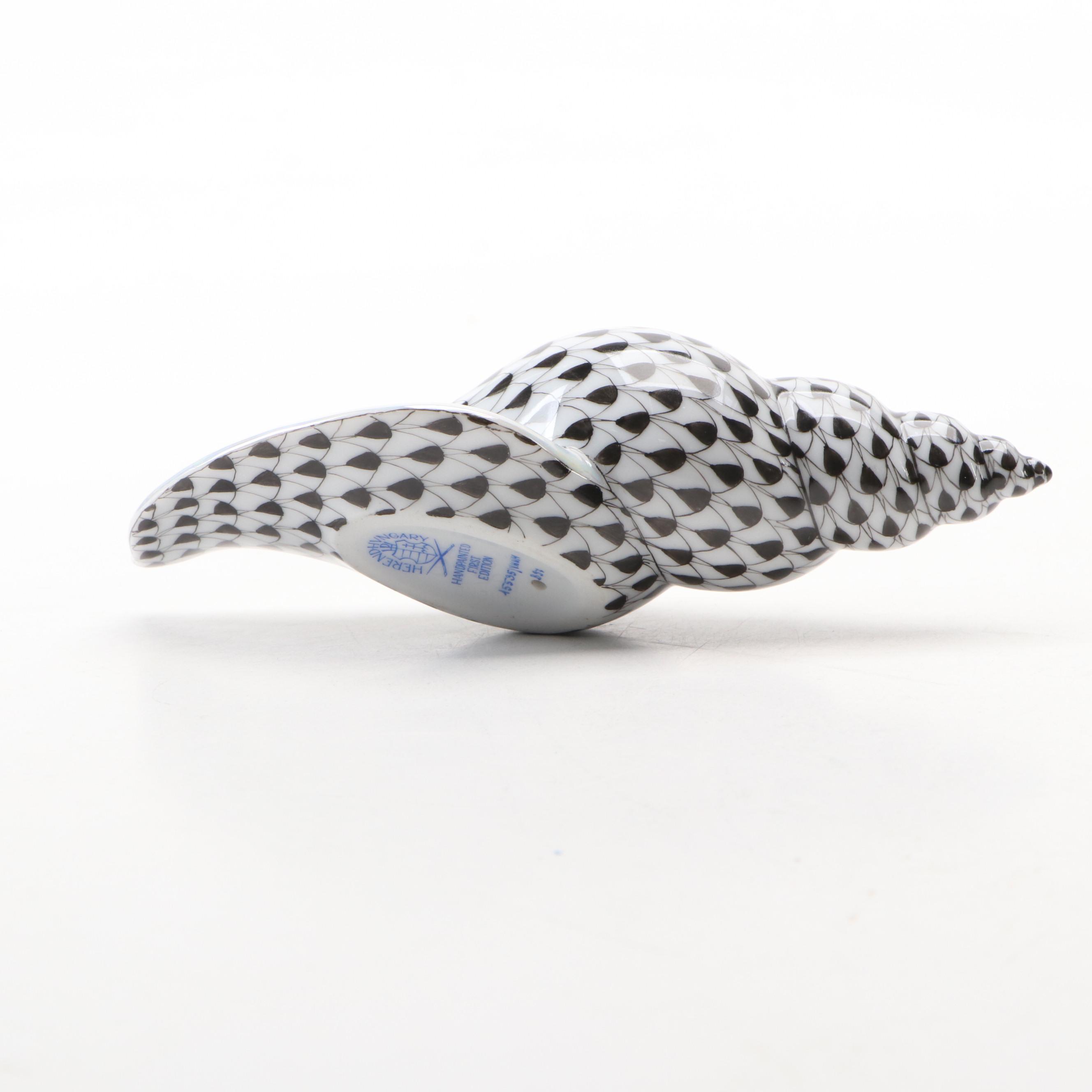 Herend Porcelain Black Fishnet Shell Figurine, 1997