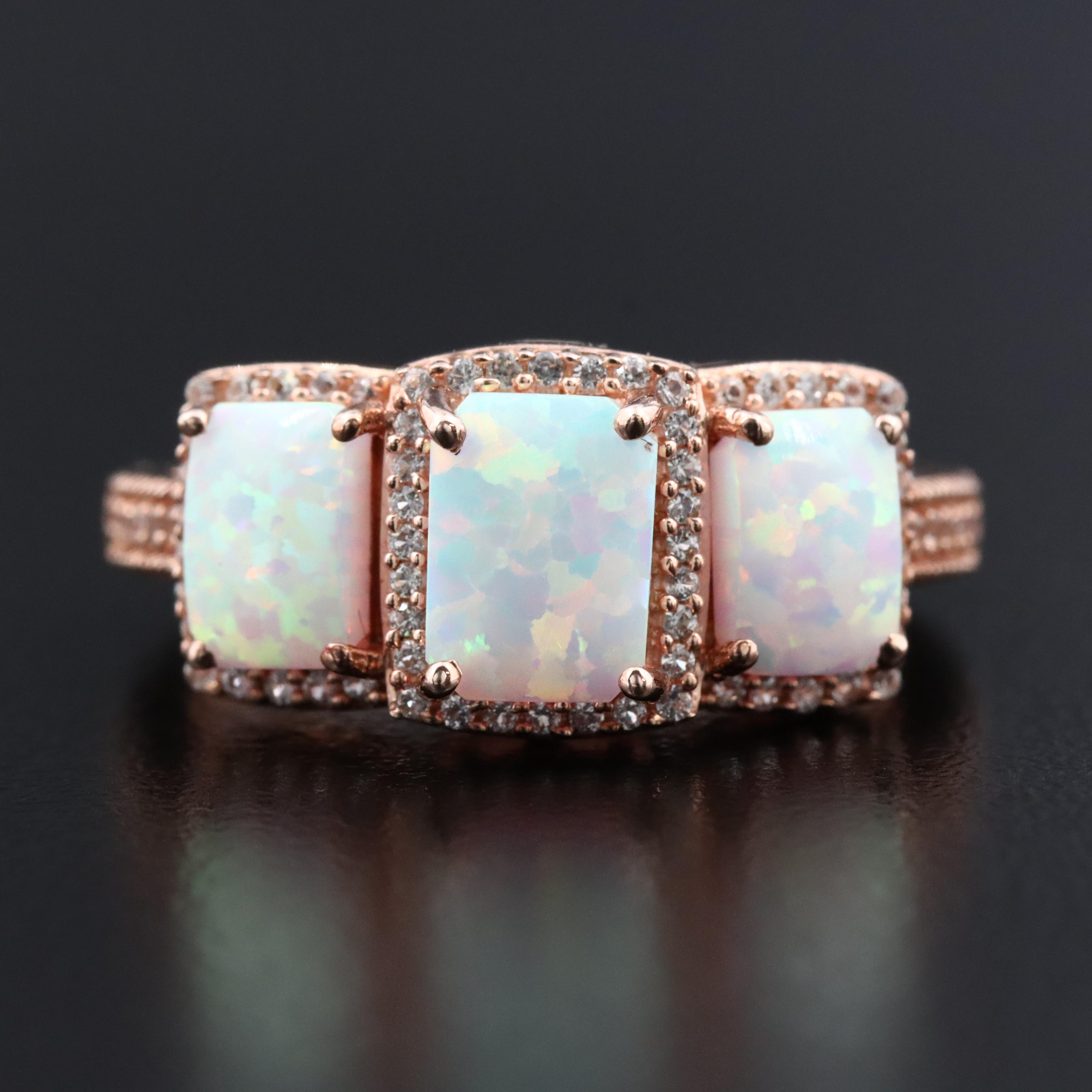 Sterling Opal and White Sapphire Ring