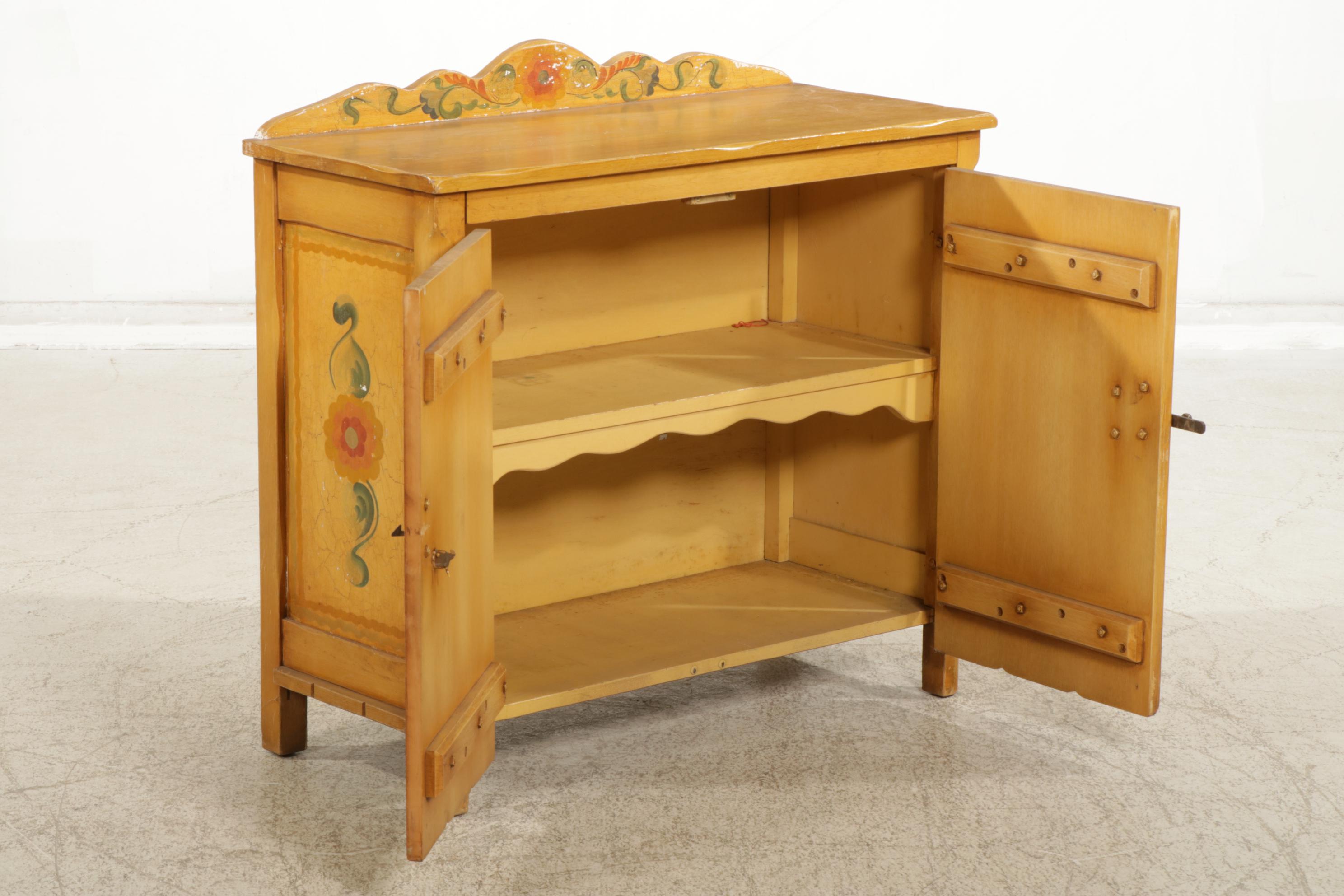 American Primitive Painted Cabinet with Forged Iron Hinges, Mid-20th Century