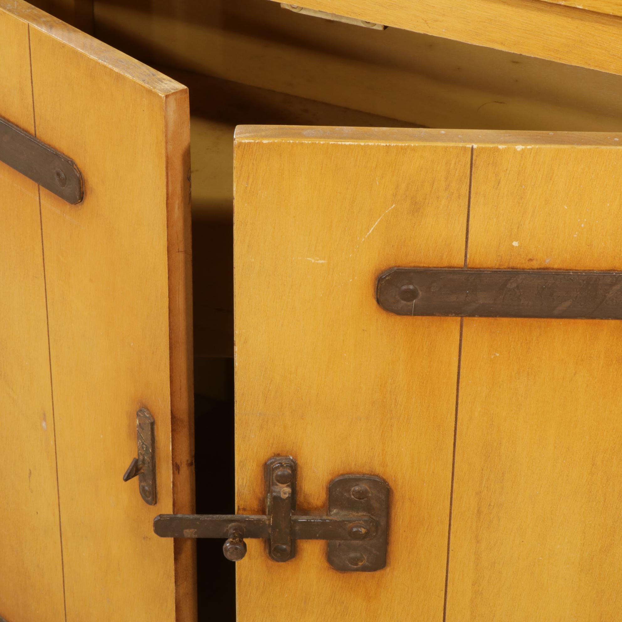 American Primitive Painted Cabinet with Forged Iron Hinges, Mid-20th Century