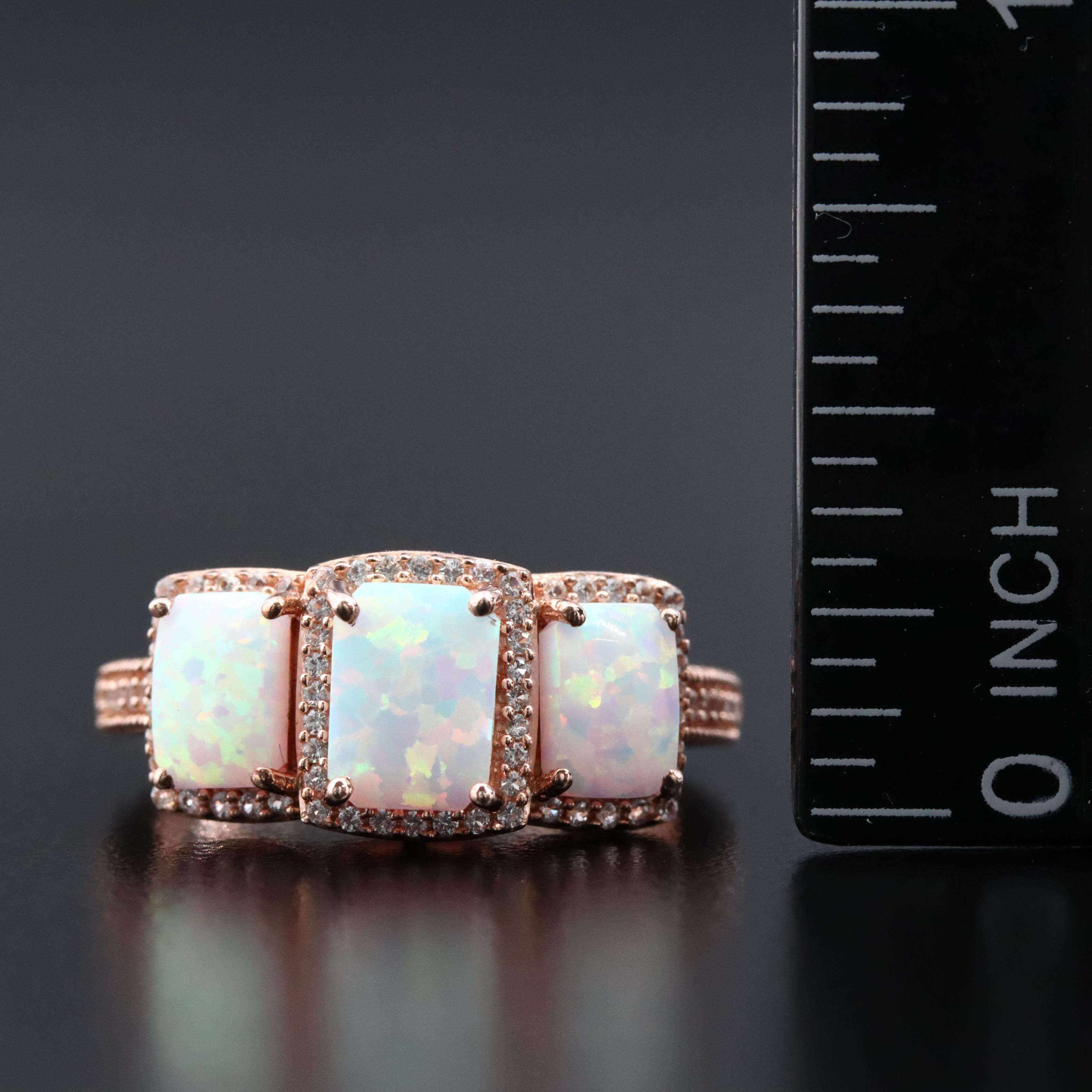 Sterling Opal and White Sapphire Ring
